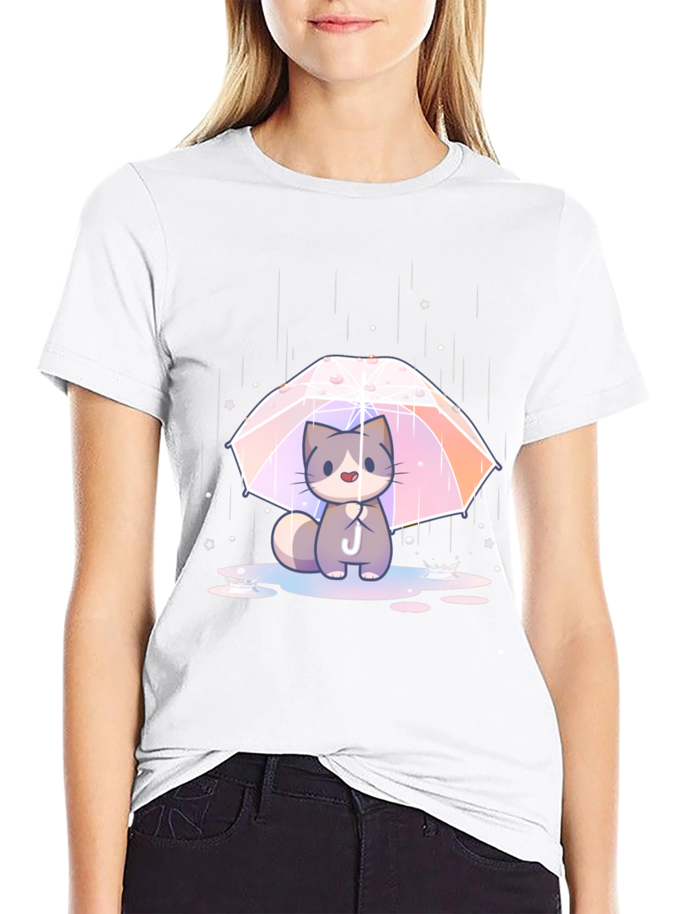 Cute Cat Umbrella T-Shirt