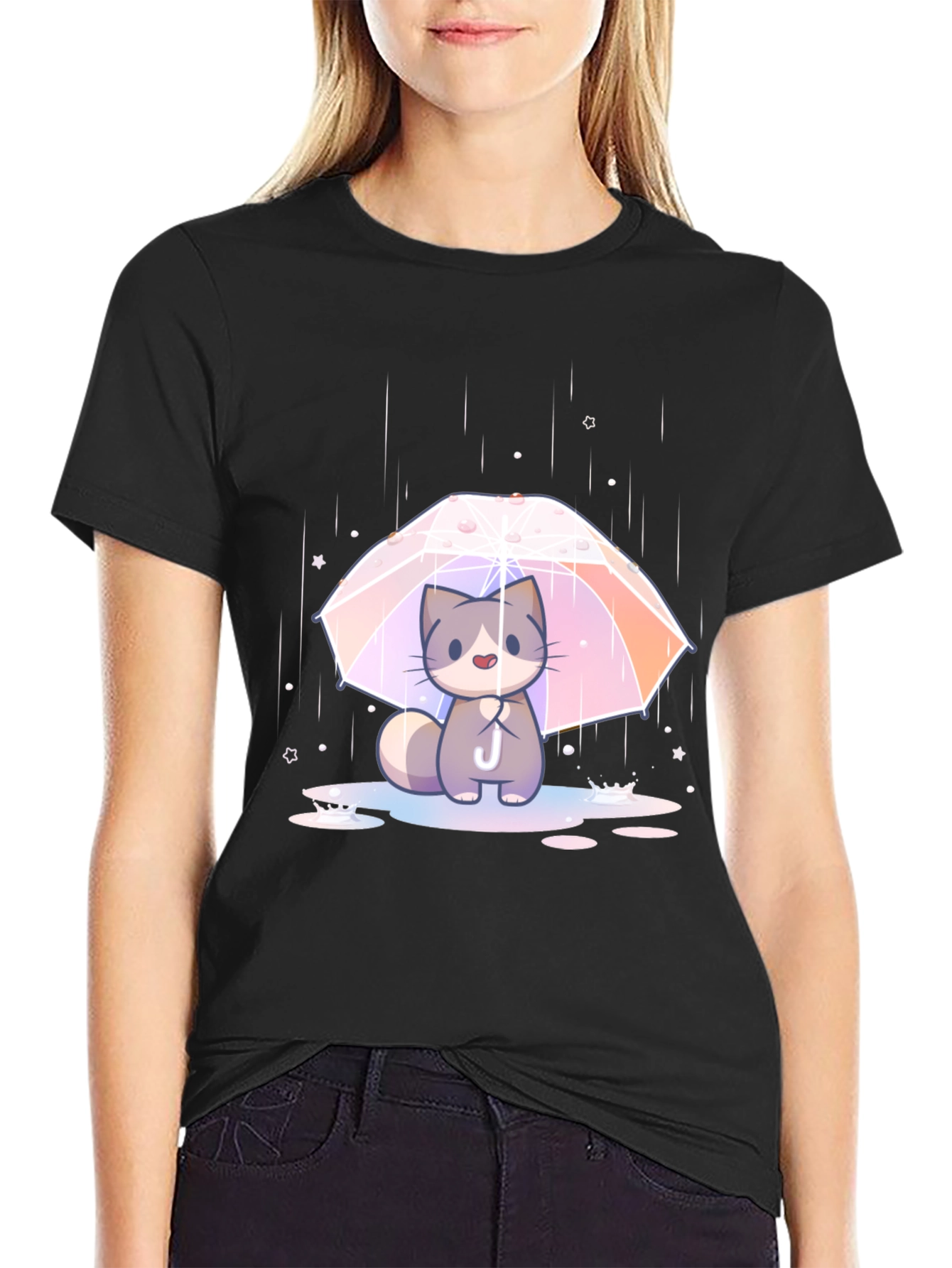 Cute Cat Umbrella T-Shirt