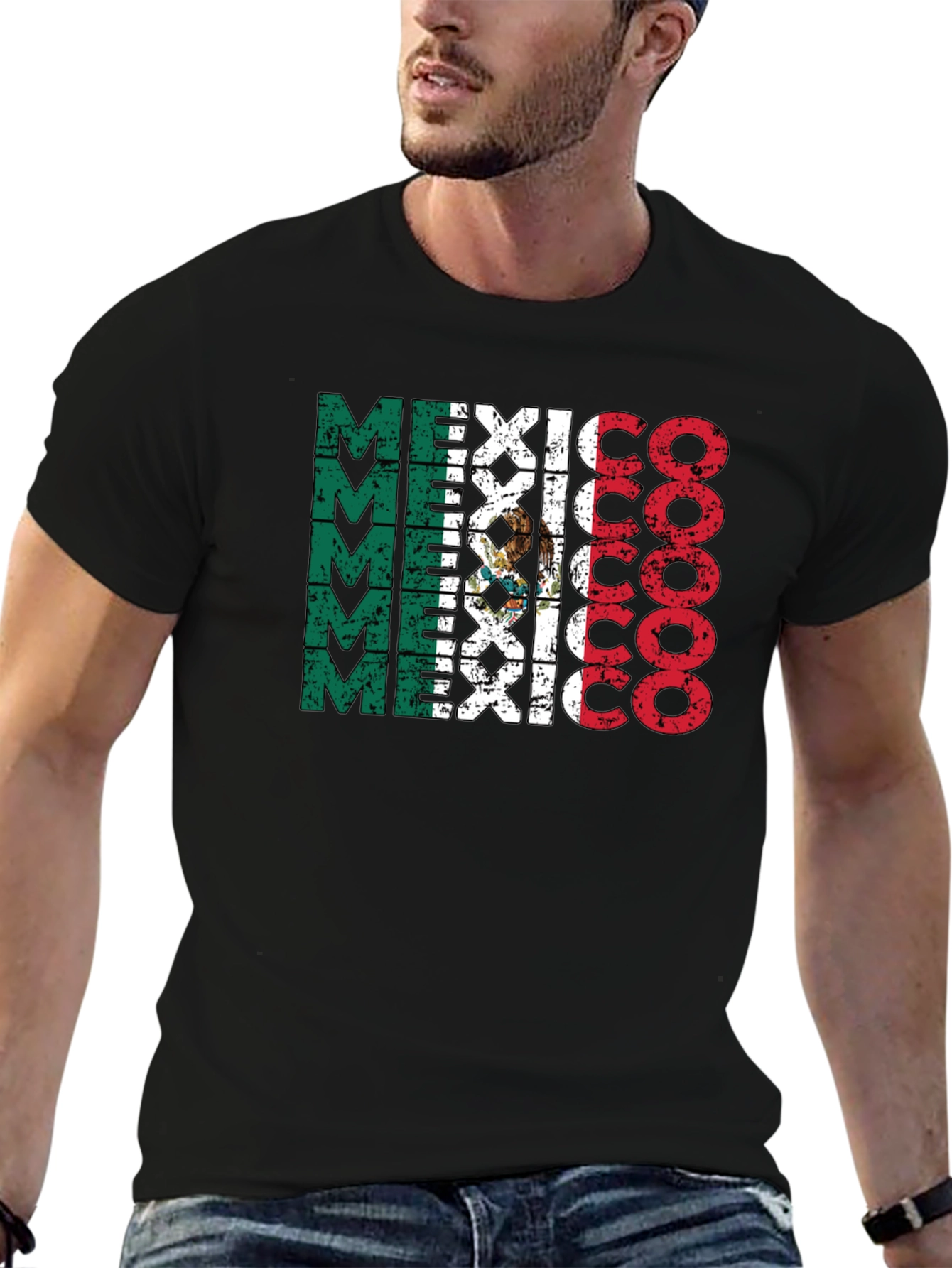 Mexico Flag T-Shirt Black Crewneck