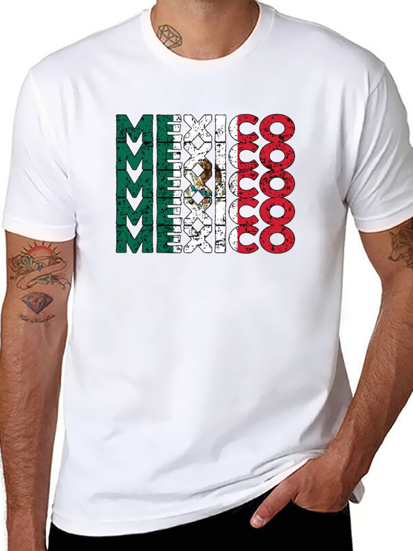 Mexico Flag T-Shirt Black Crewneck
