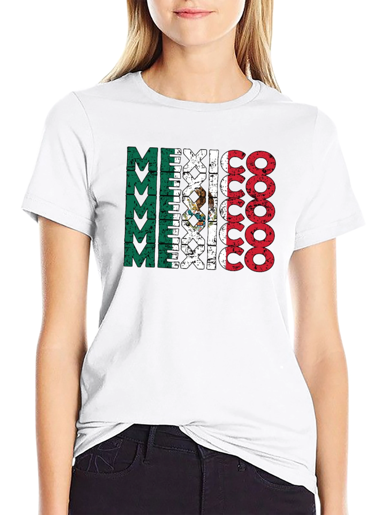 Mexico Flag T-Shirt Black Crewneck