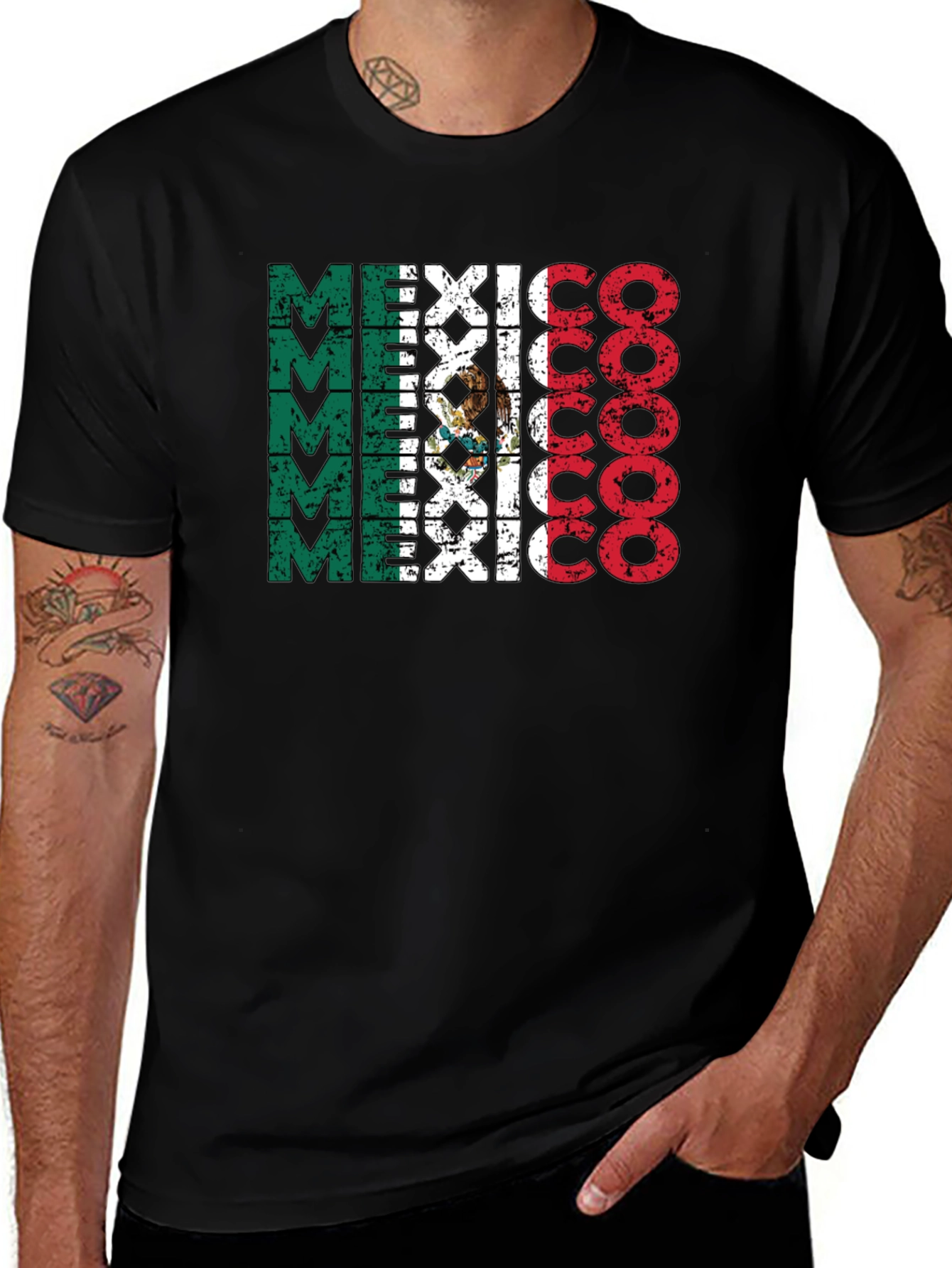 Mexico Flag T-Shirt Black Crewneck