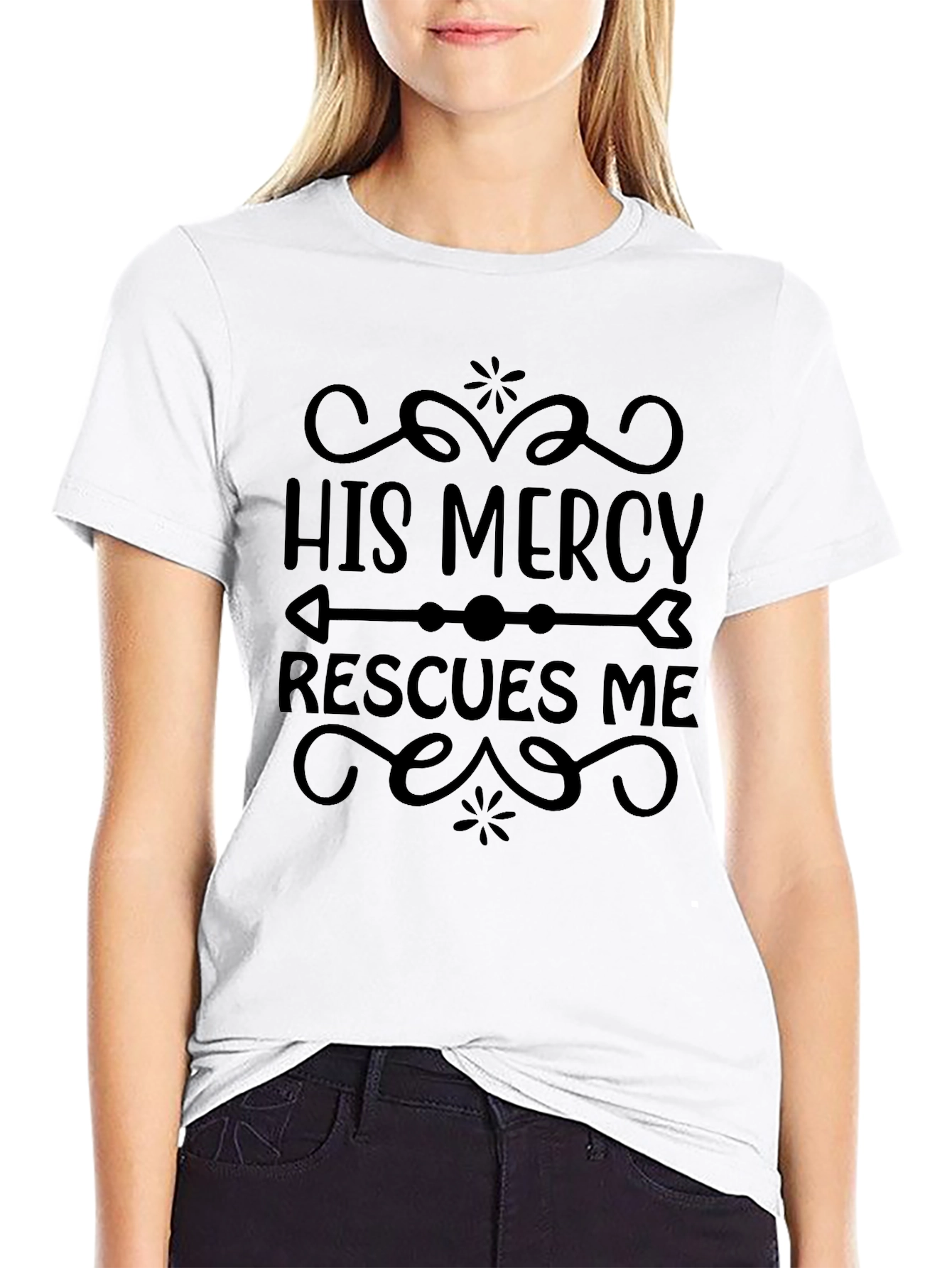 His Mercy Rescues Me Graphic Tee - Black