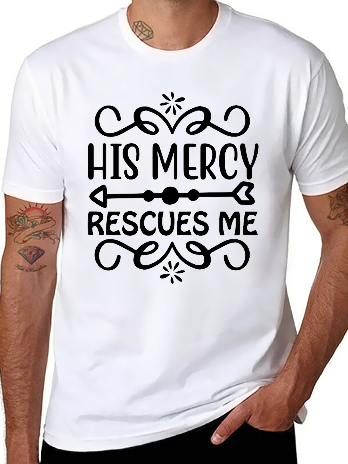 His Mercy Rescues Me Graphic Tee - Black