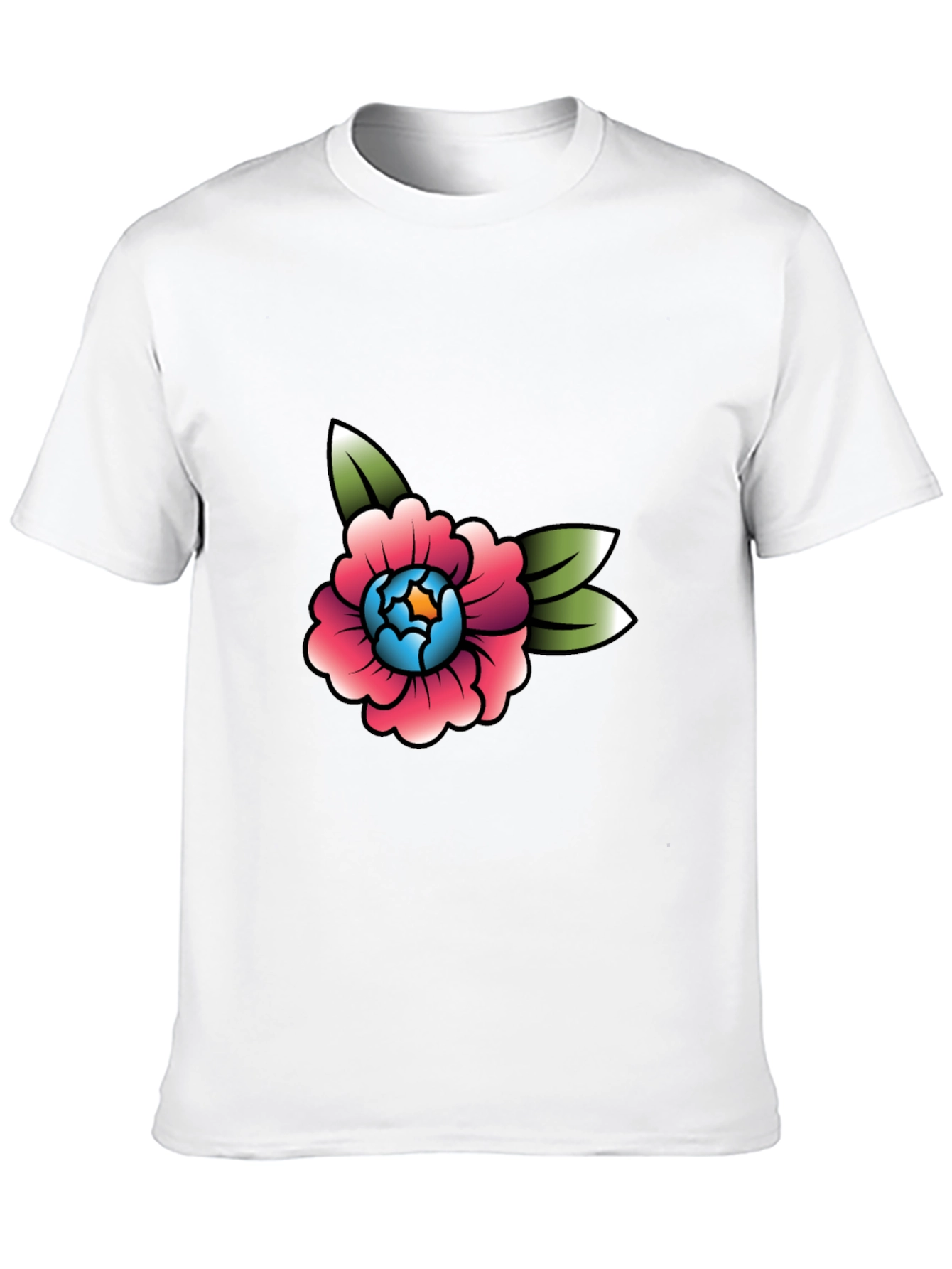 Floral Tattoo Style Graphic Tee - Black Cotton