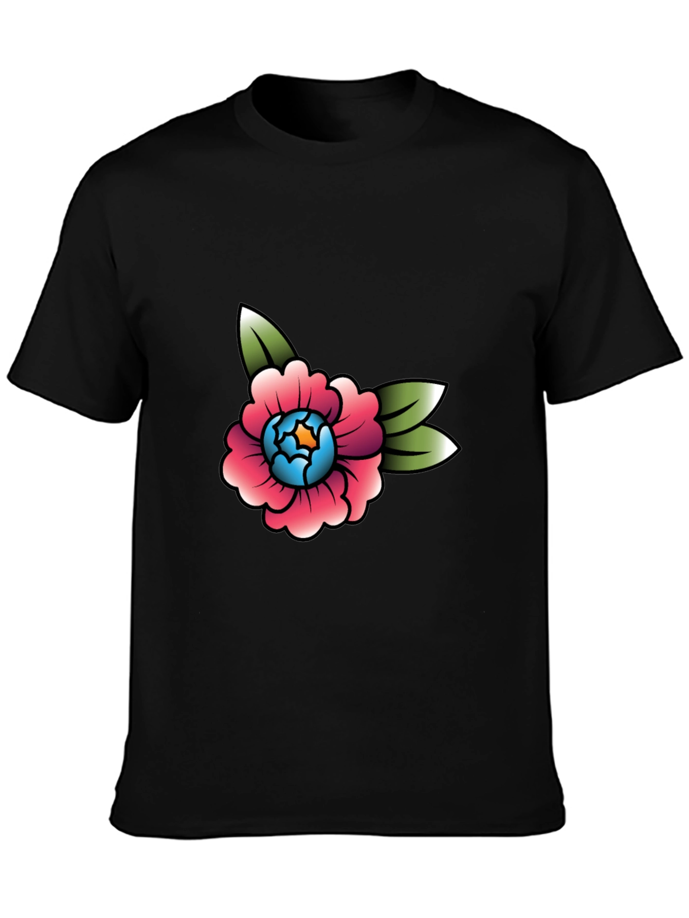 Floral Tattoo Style Graphic Tee - Black Cotton