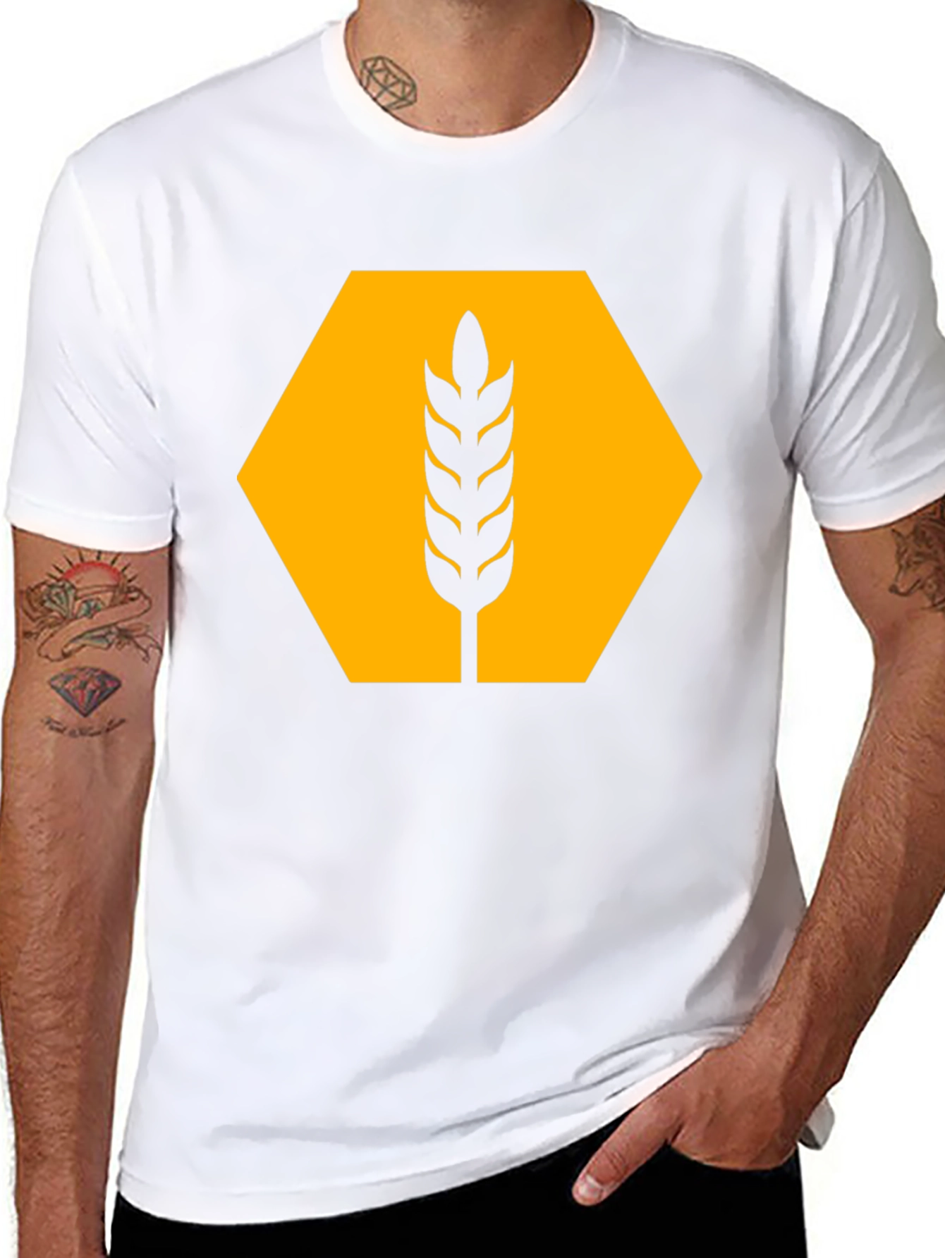 Wheat Hexagon Graphic Tee - Modern Style