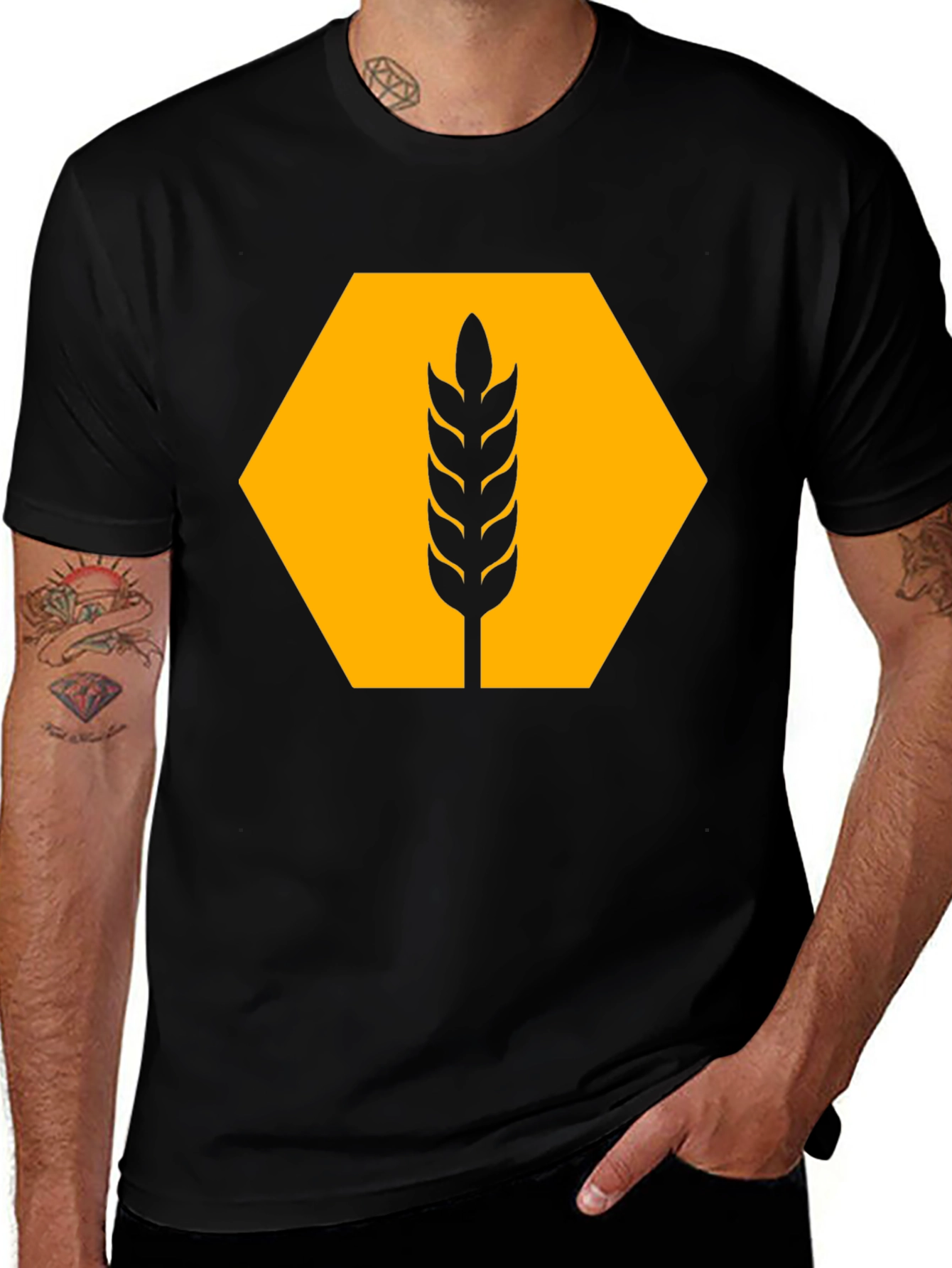 Wheat Hexagon Graphic Tee - Modern Style