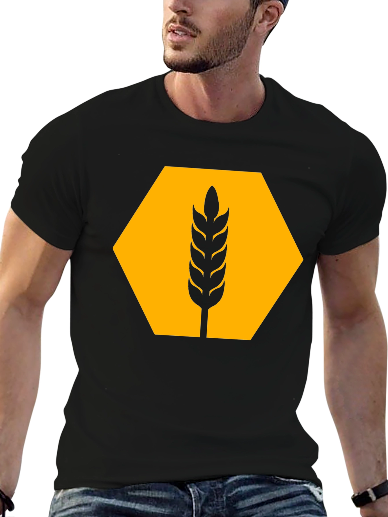 Wheat Hexagon Graphic Tee - Modern Style