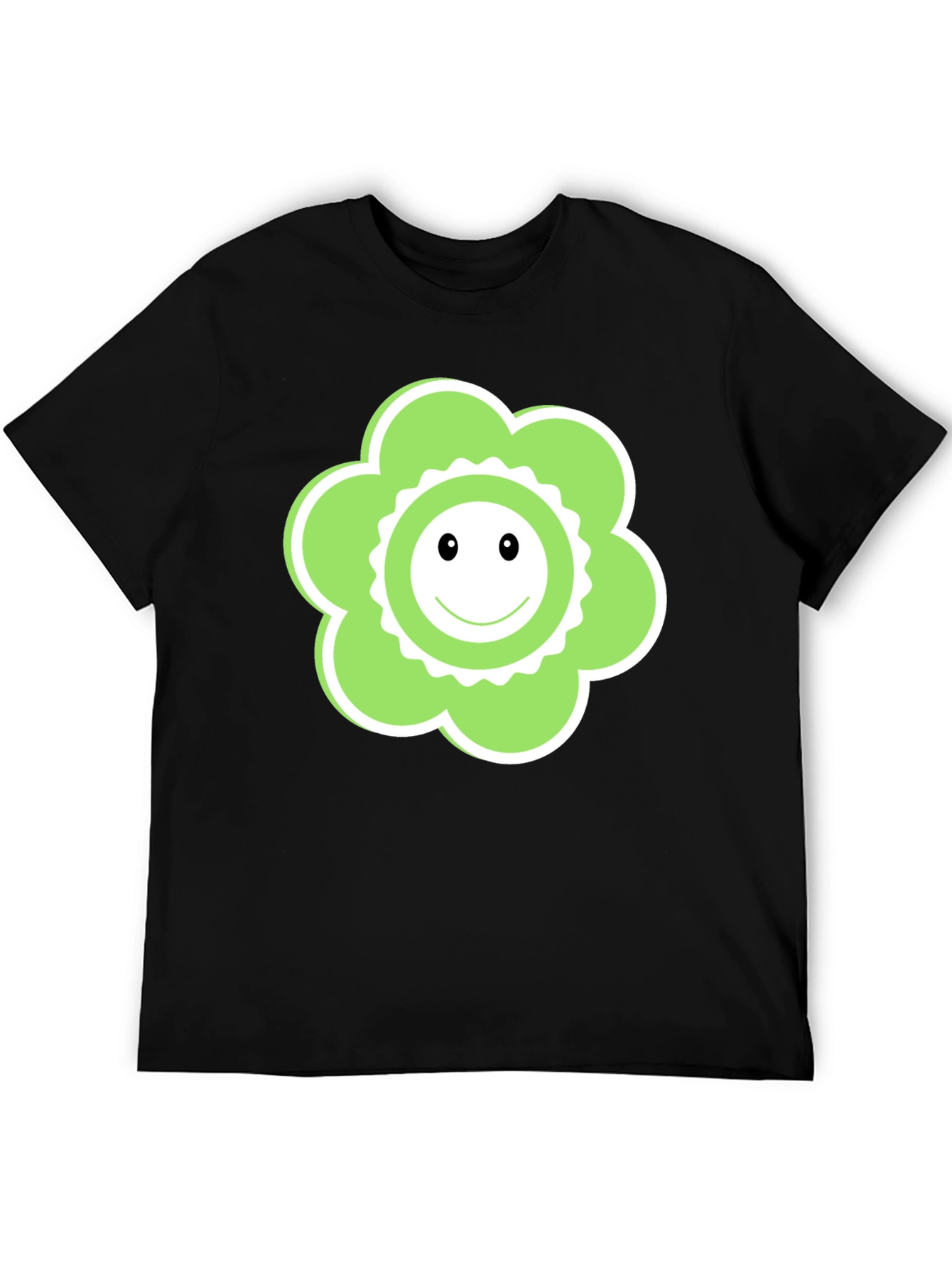 Funky Flower Smiley Face Black T-Shirt