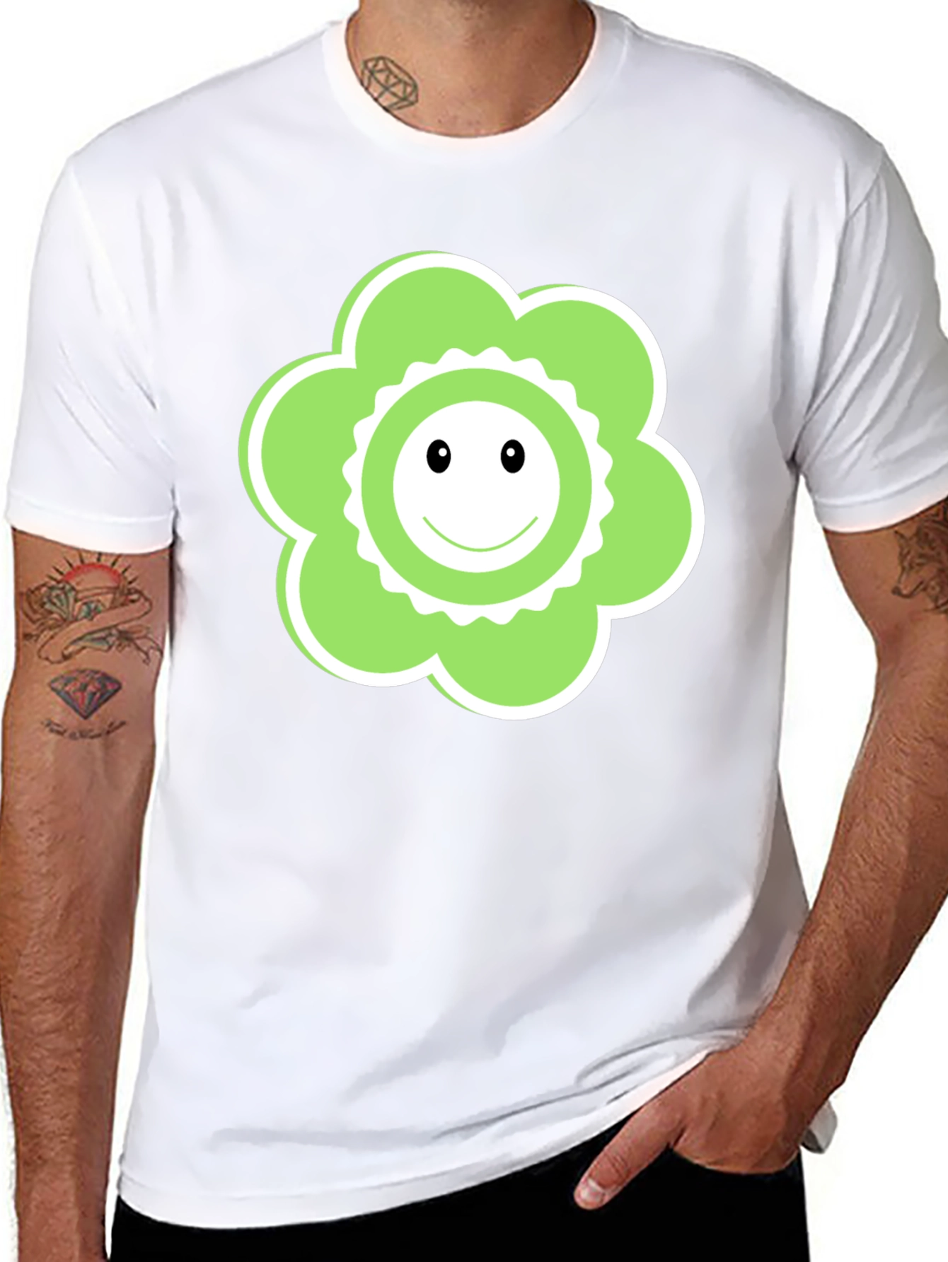 Funky Flower Smiley Face Black T-Shirt