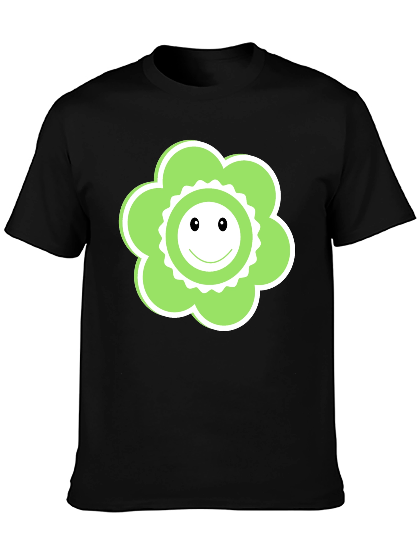 Funky Flower Smiley Face Black T-Shirt
