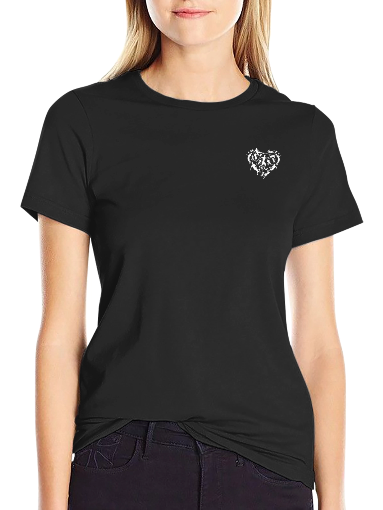 Black Graphic Tee - Heart Design