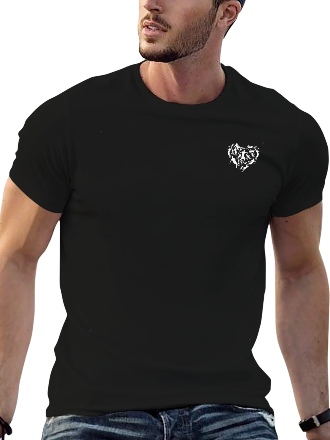 Black Graphic Tee - Heart Design
