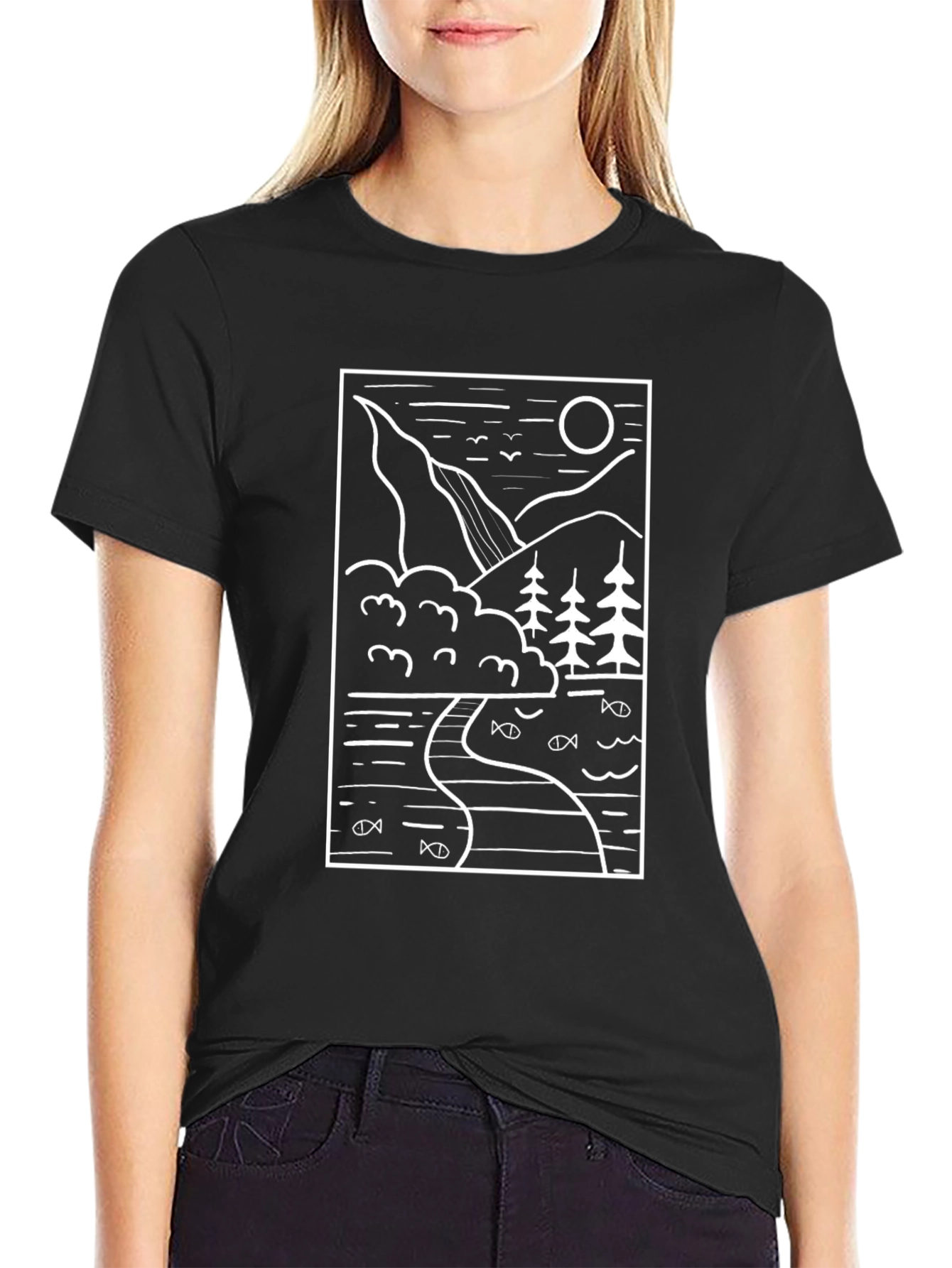 Nature Scene Graphic Tee - Black Cotton Blend