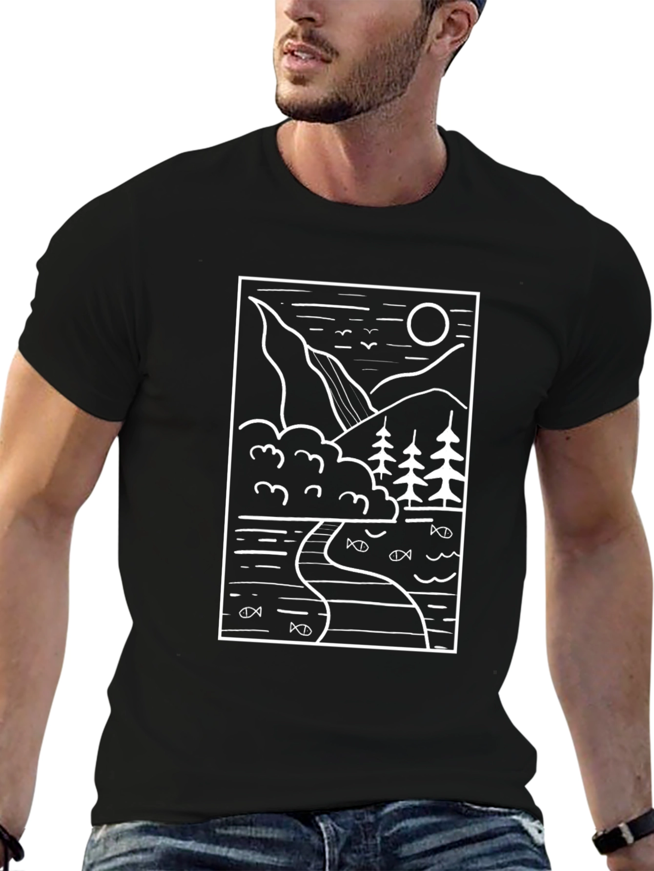 Nature Scene Graphic Tee - Black Cotton Blend