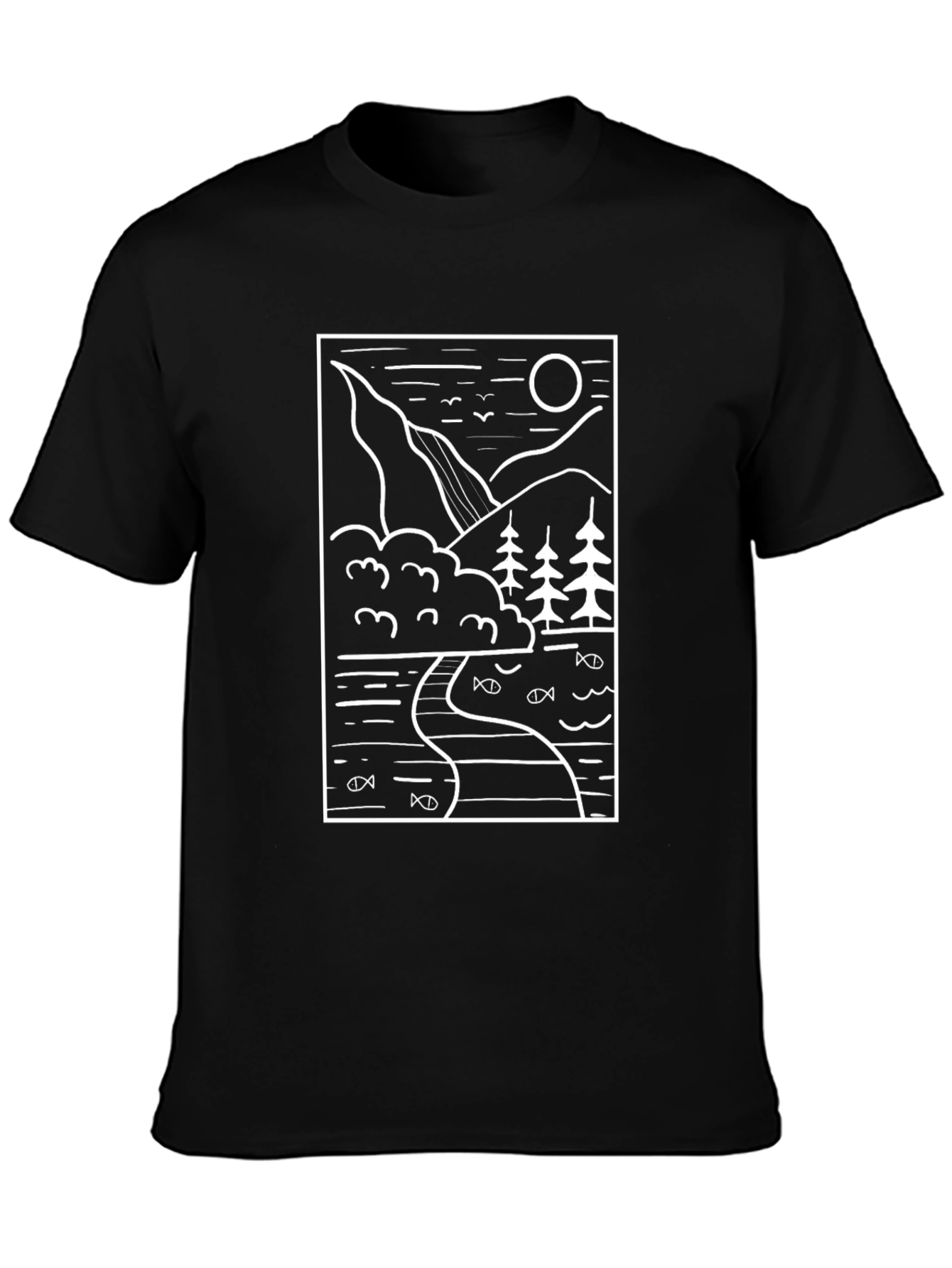 Nature Scene Graphic Tee - Black Cotton Blend
