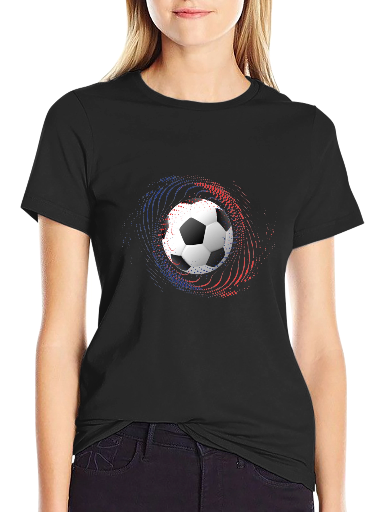 Soccer Ball Graphic Tee - Black Cotton Blend Shirt