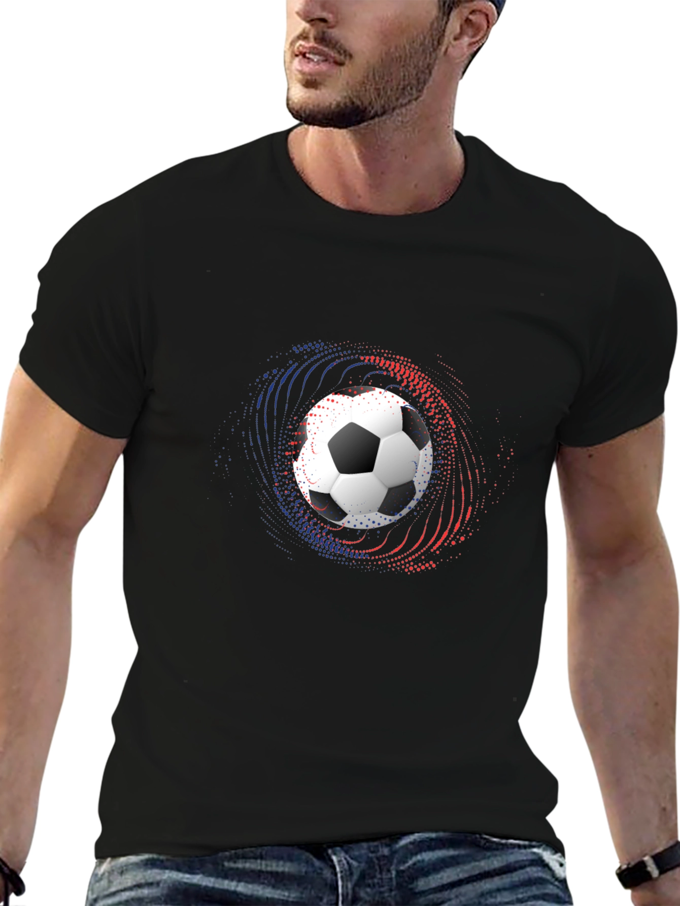 Soccer Ball Graphic Tee - Black Cotton Blend Shirt