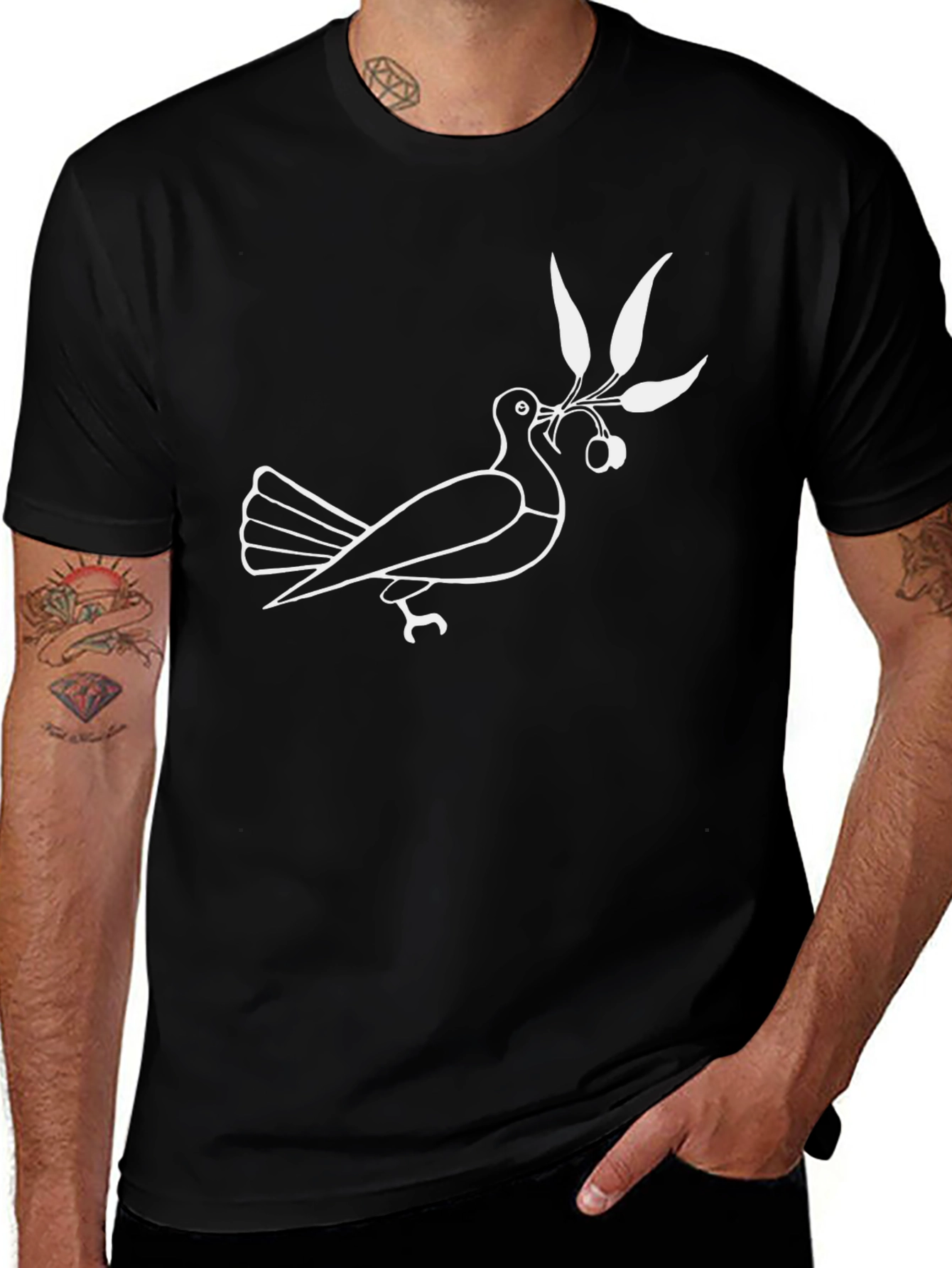 Peace Dove Olive Branch Graphic Tee - Black