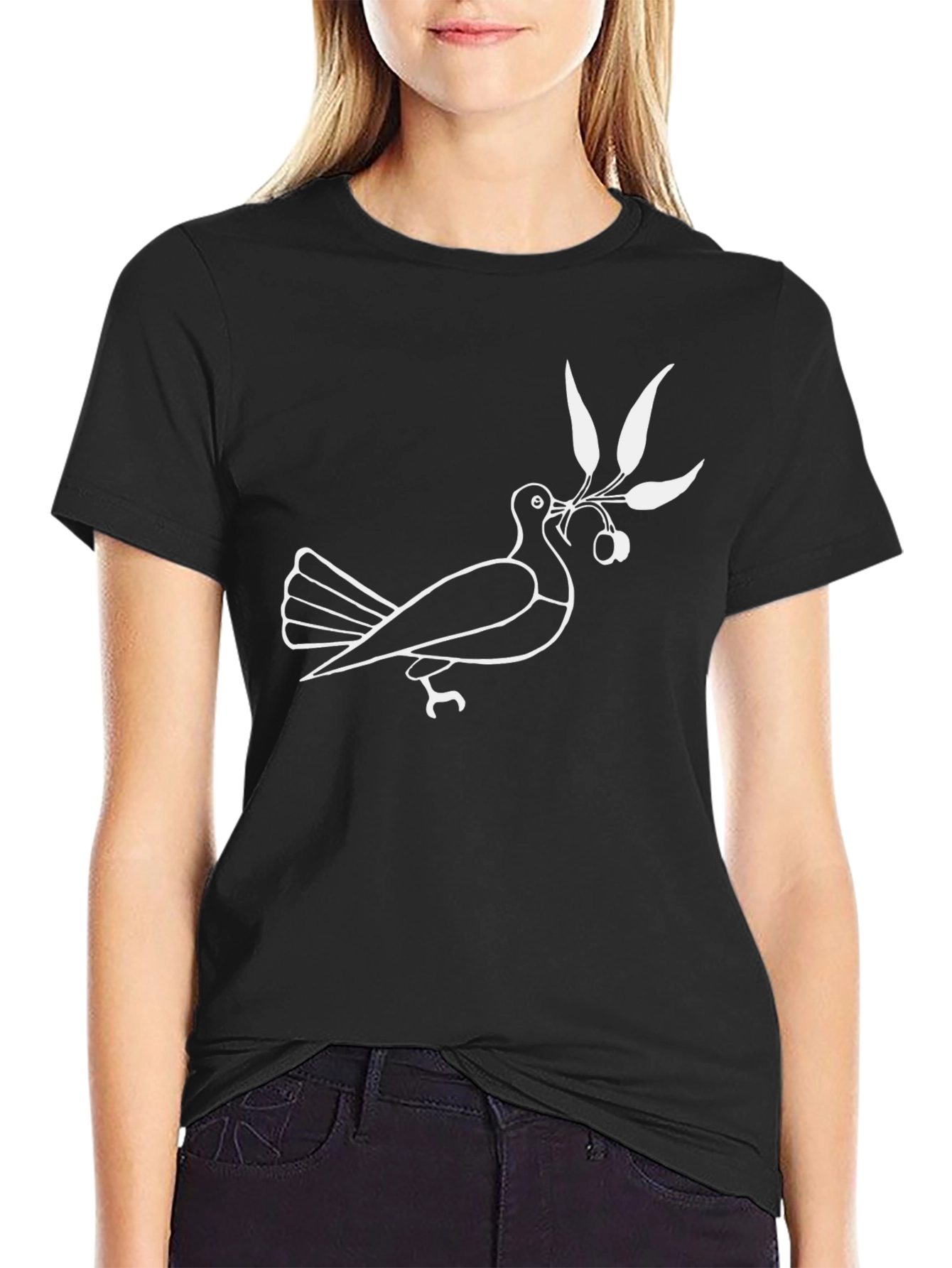 Peace Dove Olive Branch Graphic Tee - Black