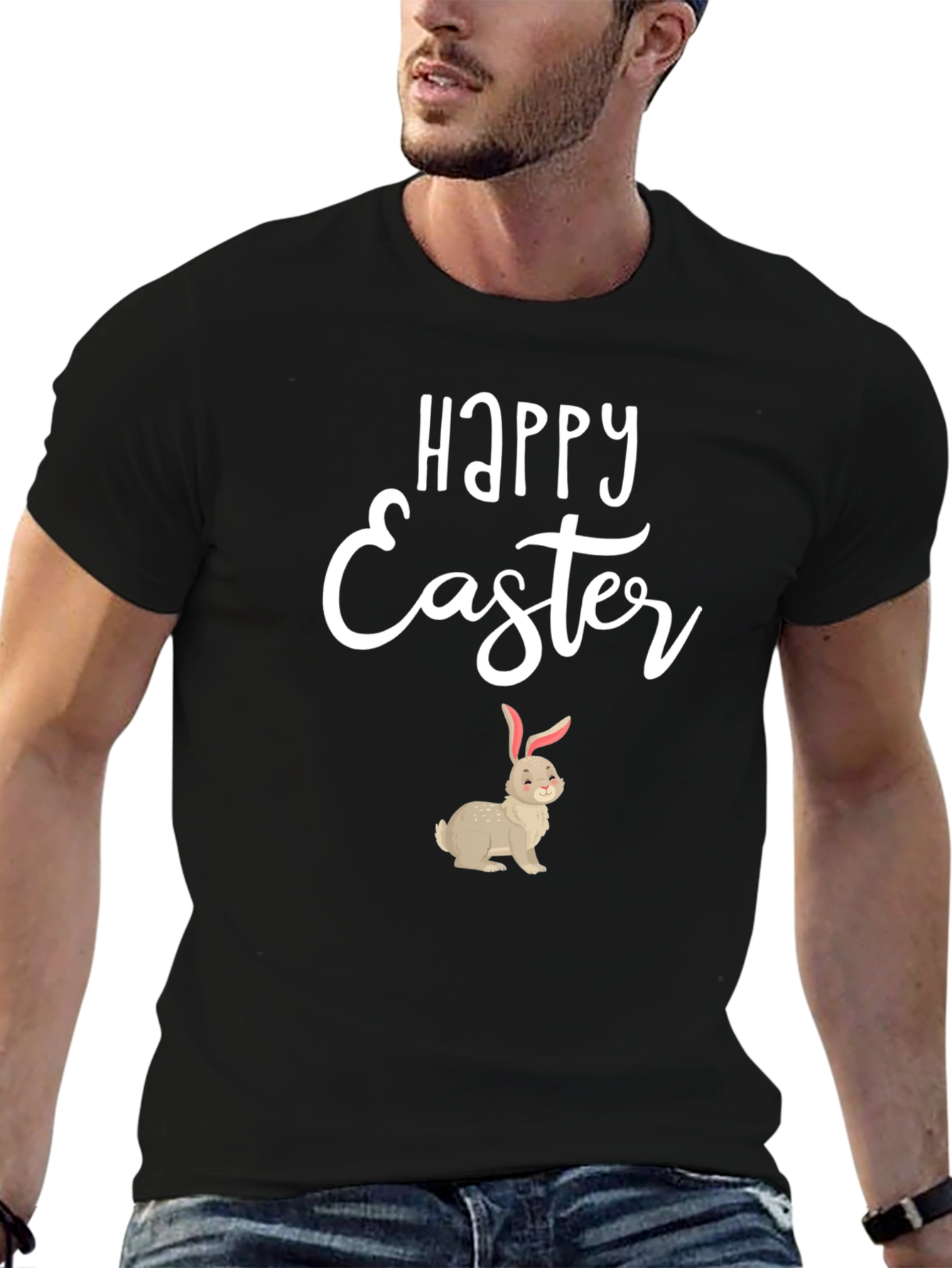 Happy Easter Bunny Graphic Tee - Black