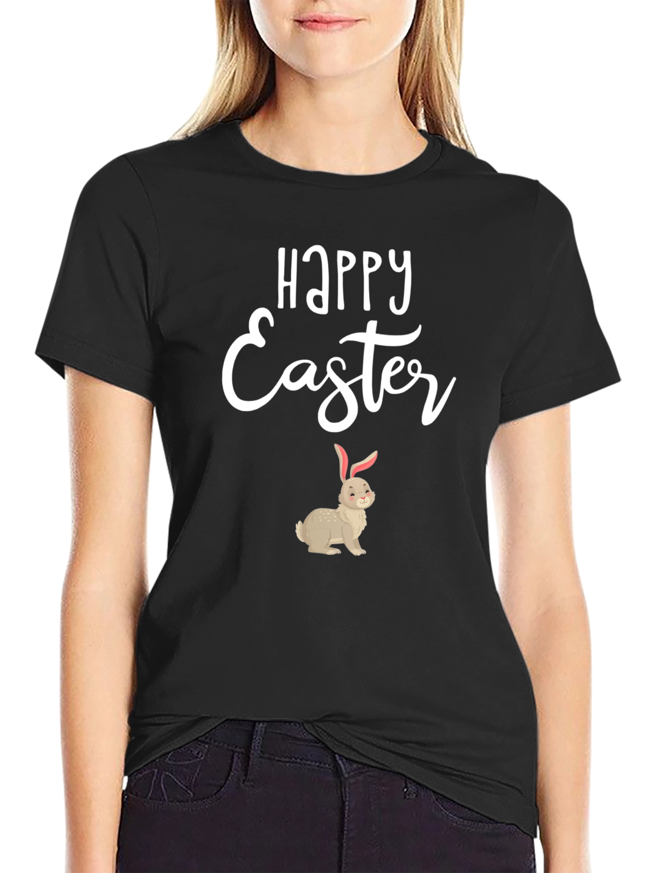Happy Easter Bunny Graphic Tee - Black