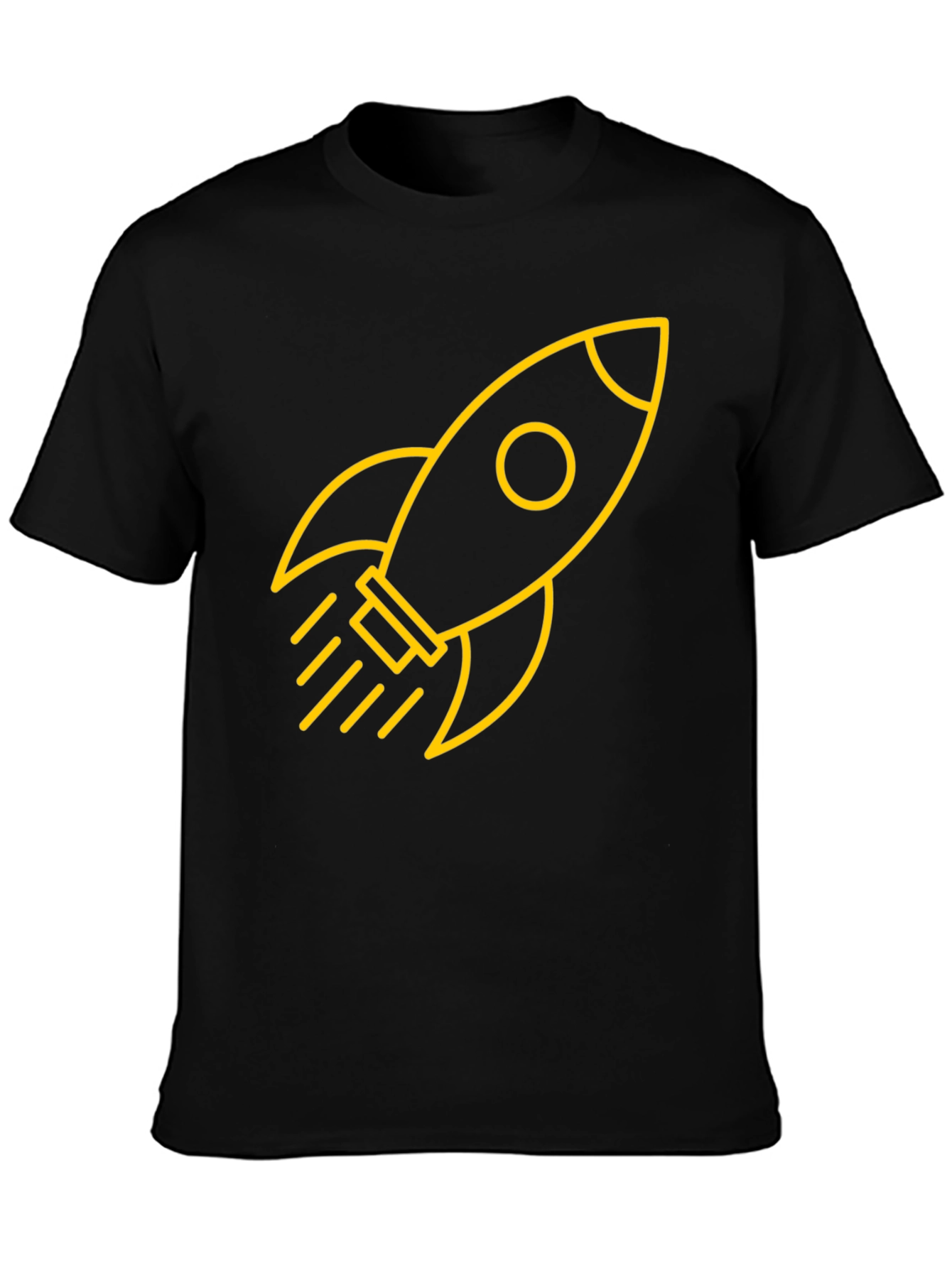 Black T-Shirt with Yellow Rocket Graphic