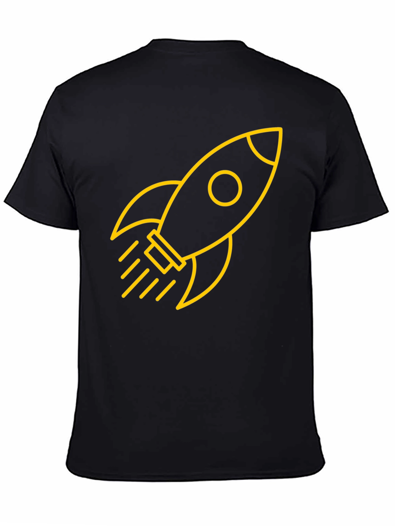 Black T-Shirt with Yellow Rocket Graphic