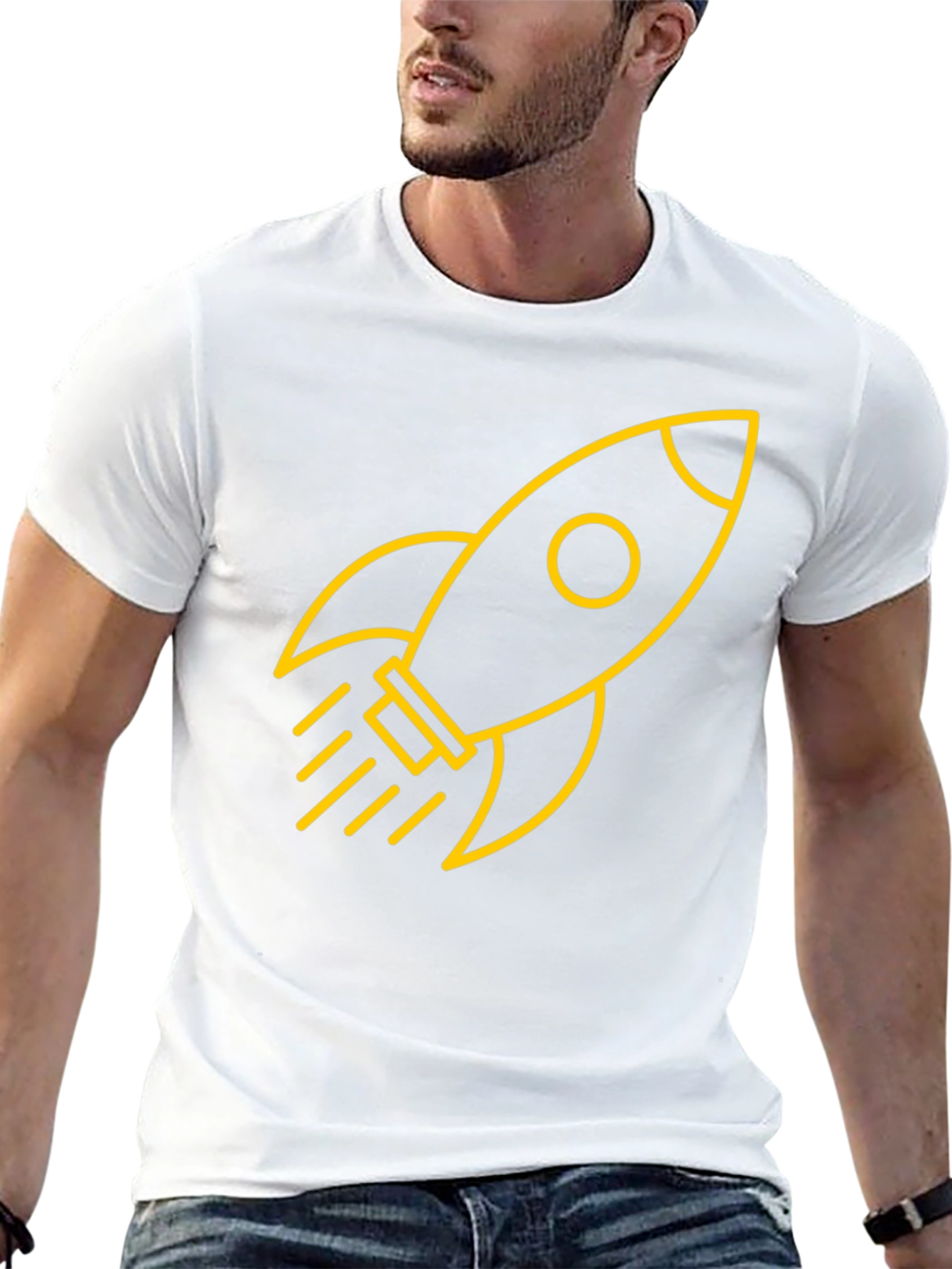 Black T-Shirt with Yellow Rocket Graphic