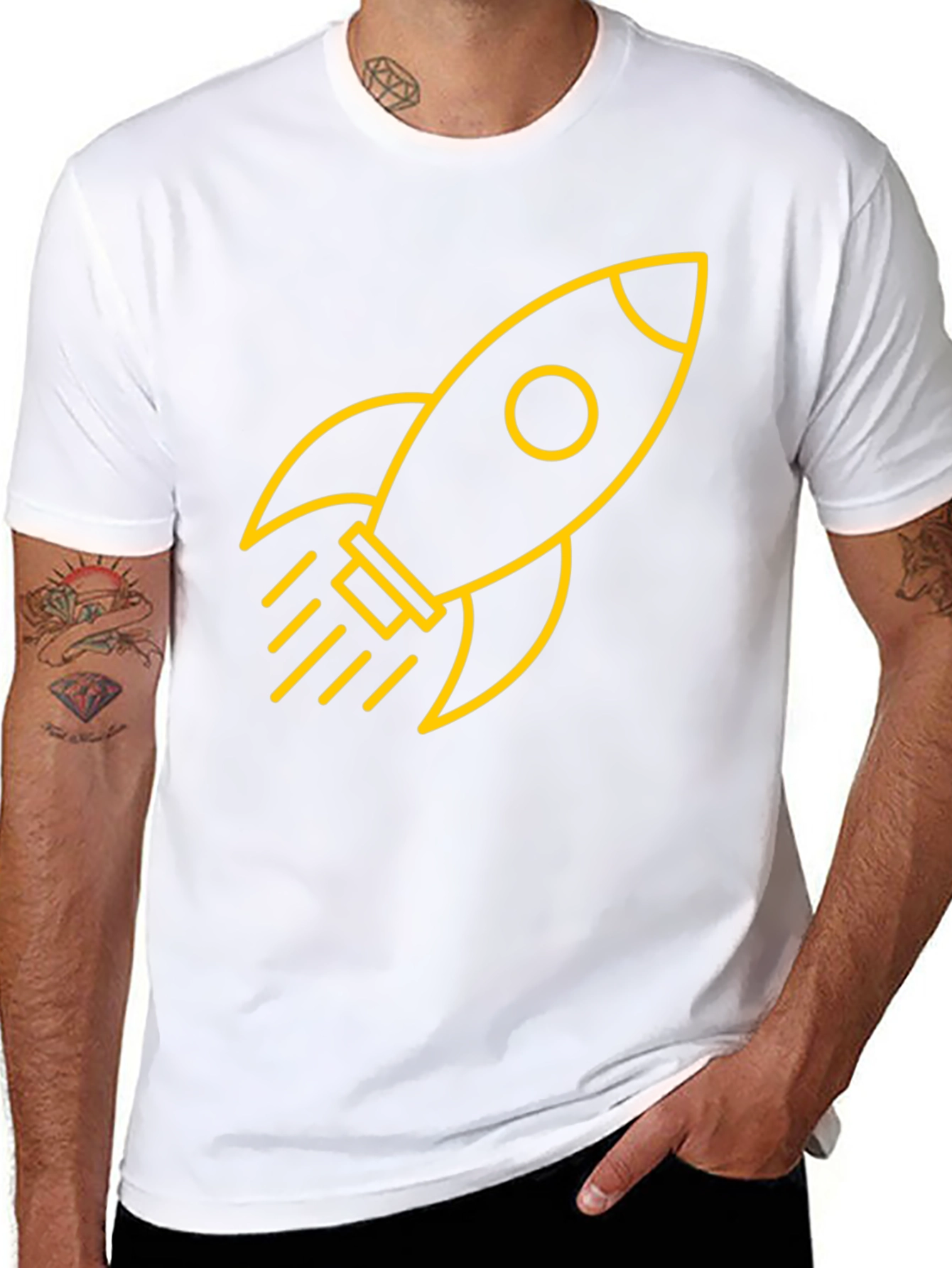 Black T-Shirt with Yellow Rocket Graphic
