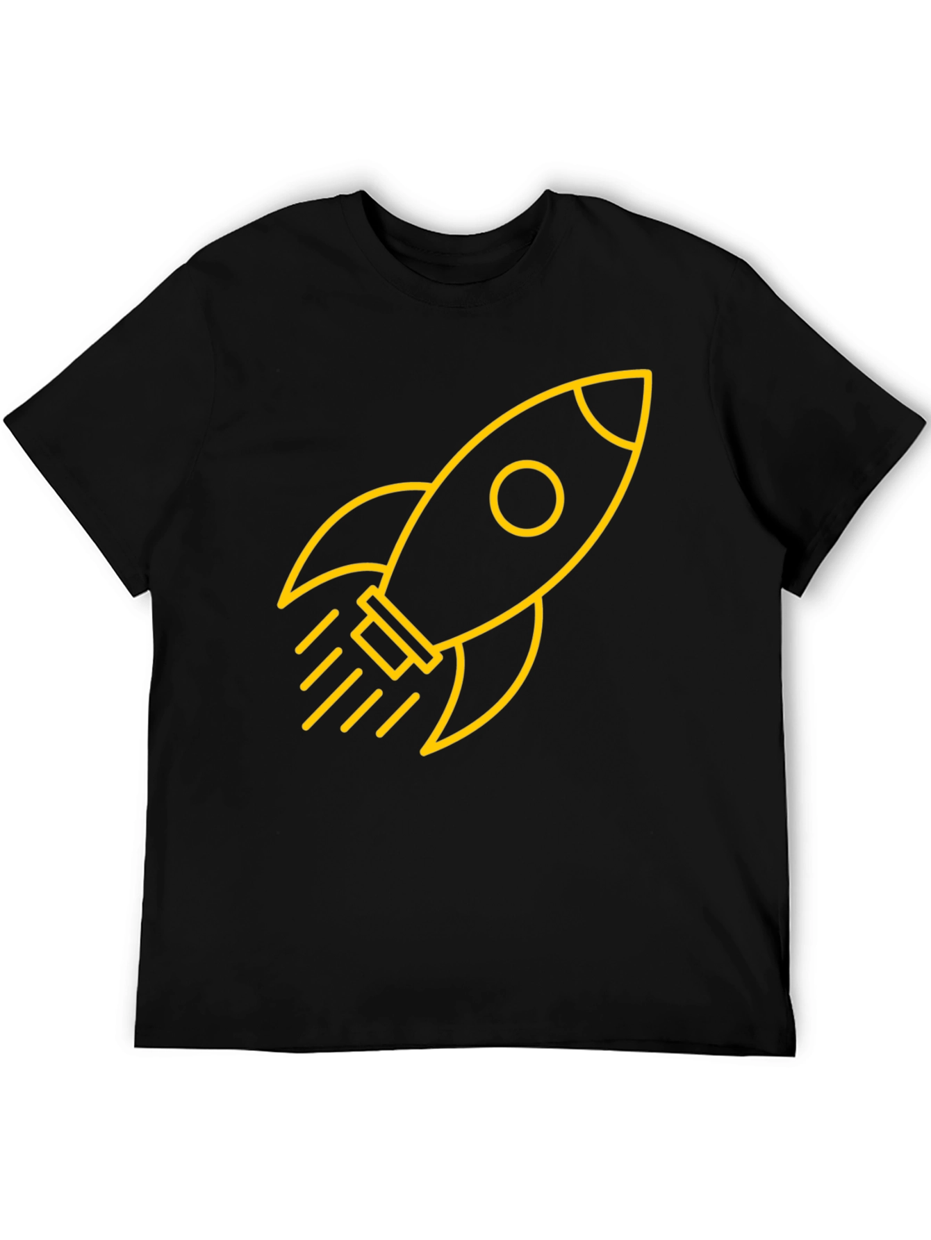 Black T-Shirt with Yellow Rocket Graphic