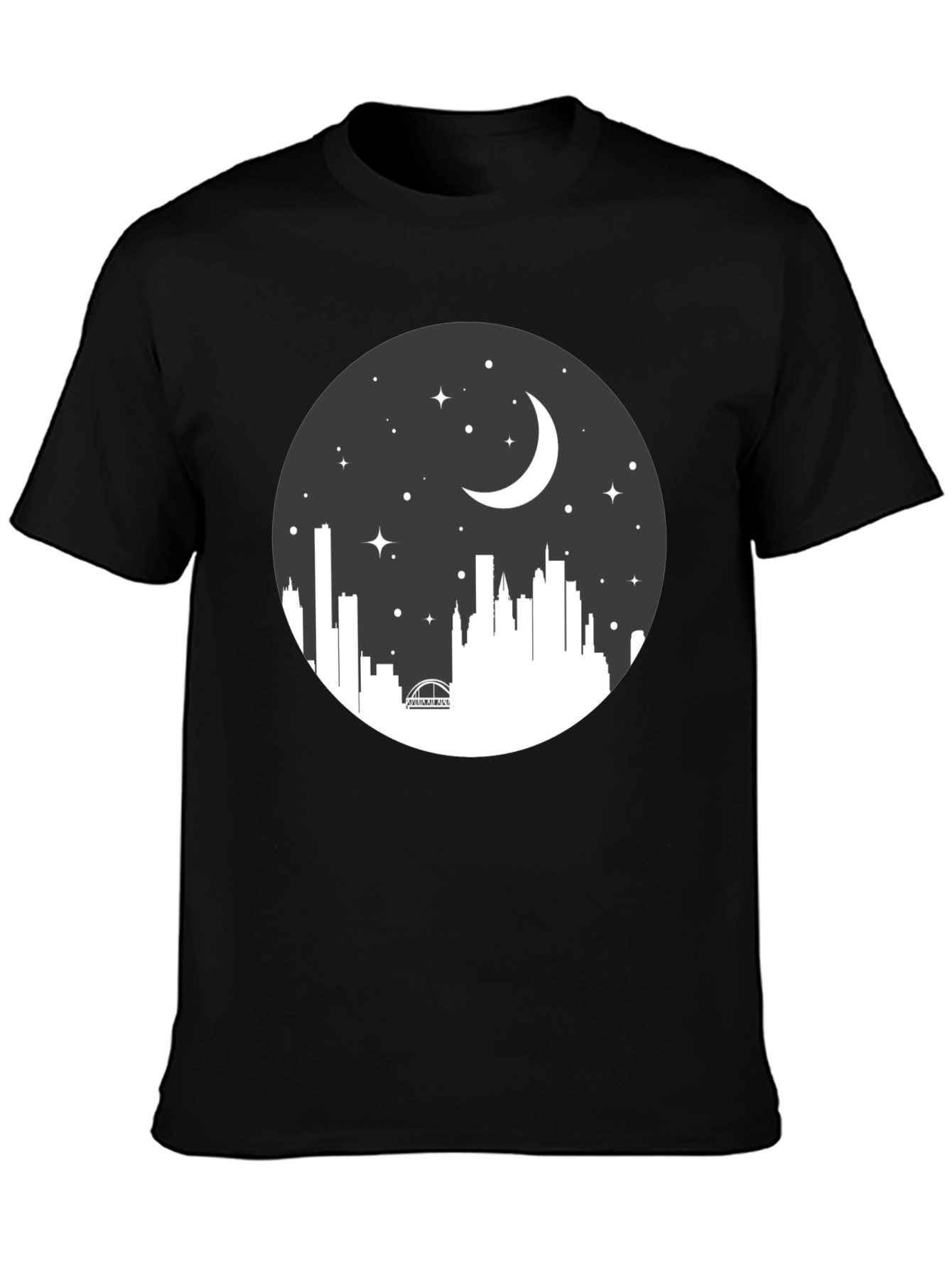 Night Skyline Graphic Tee - Black Crew Neck