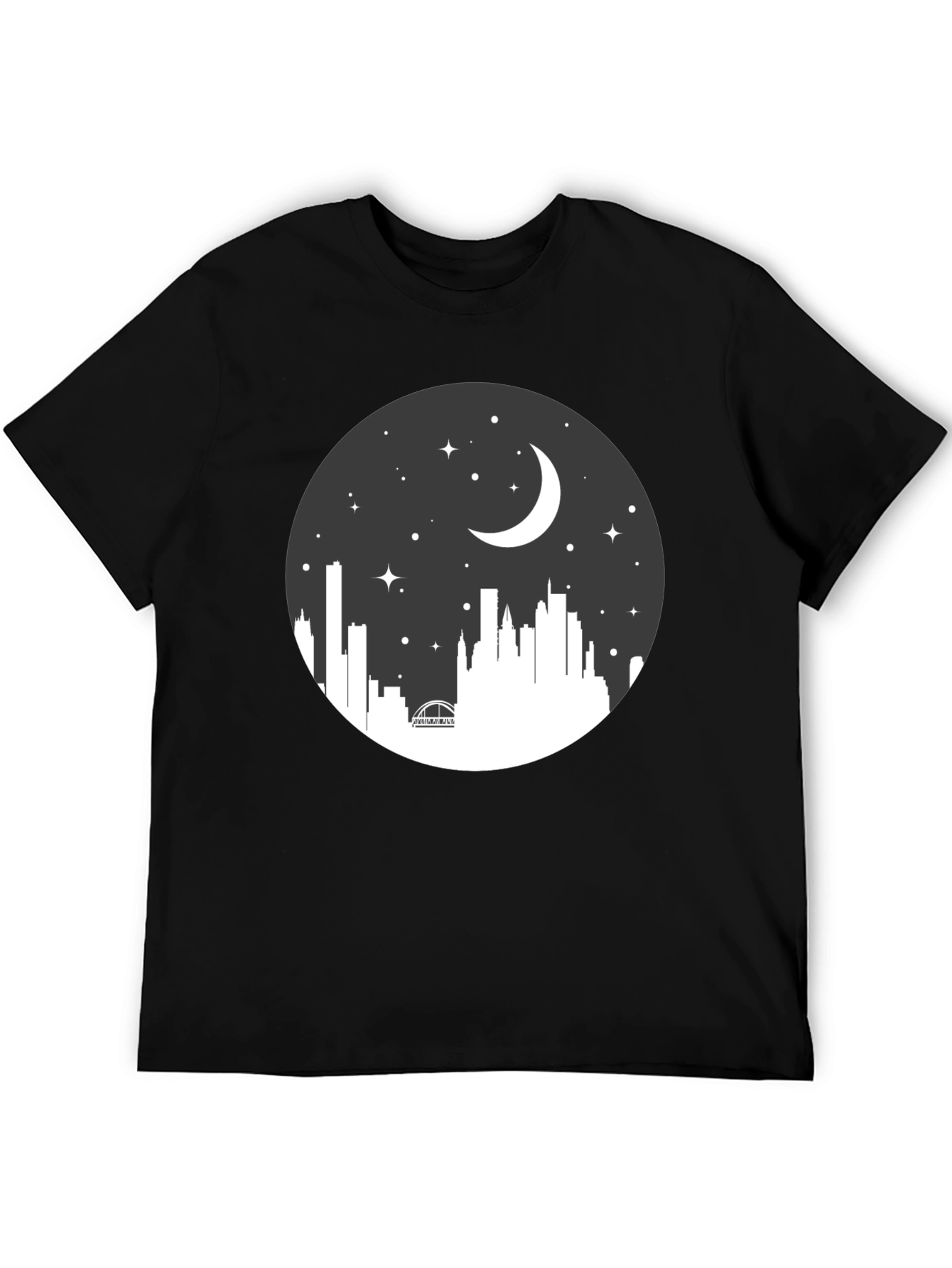 Night Skyline Graphic Tee - Black Crew Neck
