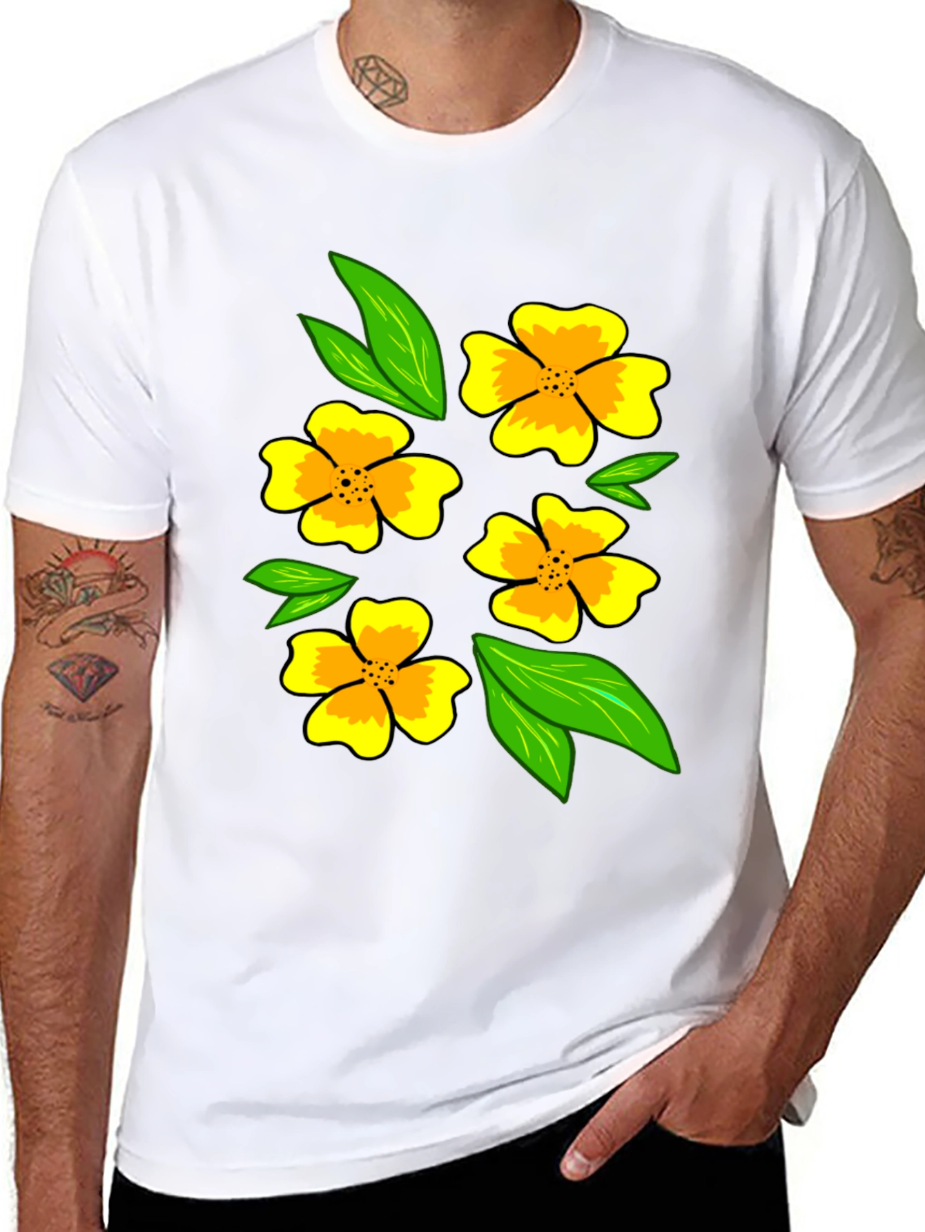 Floral Print Black T-Shirt - Mens Casual Fashion