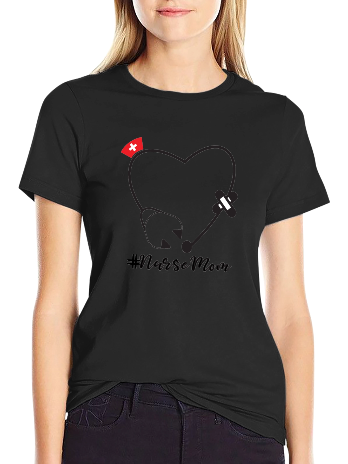 Nurse Mom Graphic Tee - Stethoscope Heart