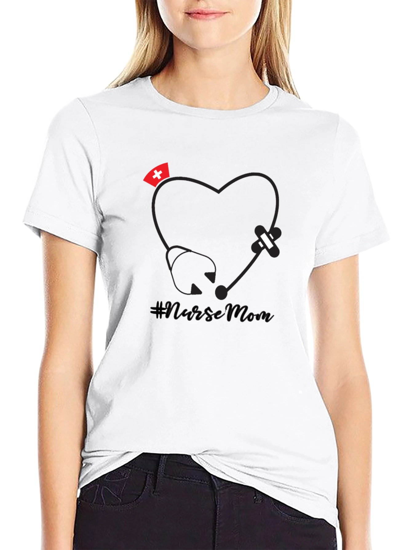 Nurse Mom Graphic Tee - Stethoscope Heart