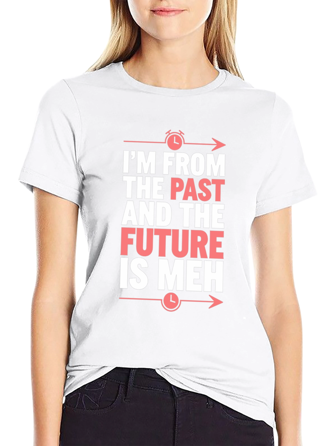 Time Traveler Tee: Past Future Meh - Black T-Shirt