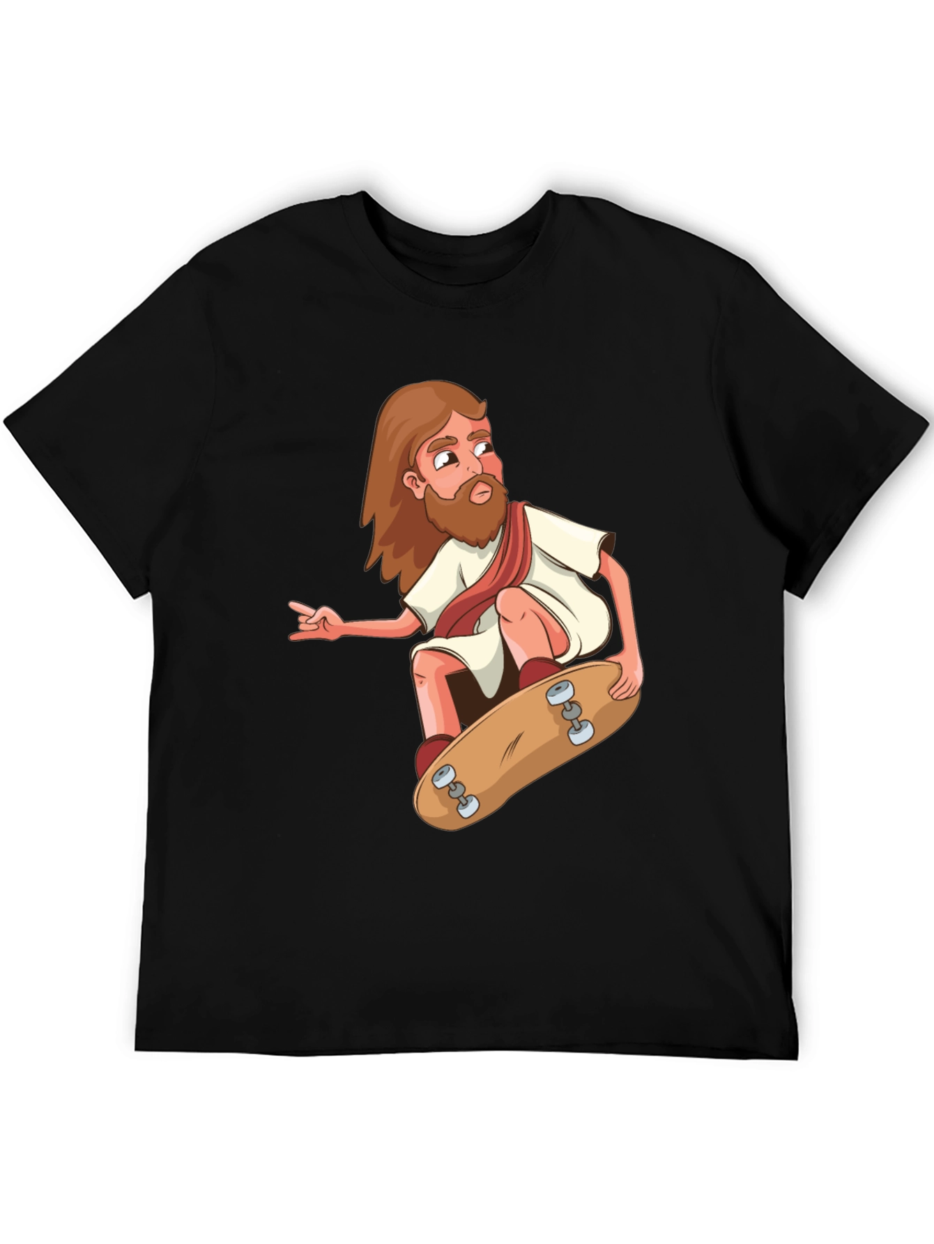 Skateboarding Jesus Black Graphic T-Shirt