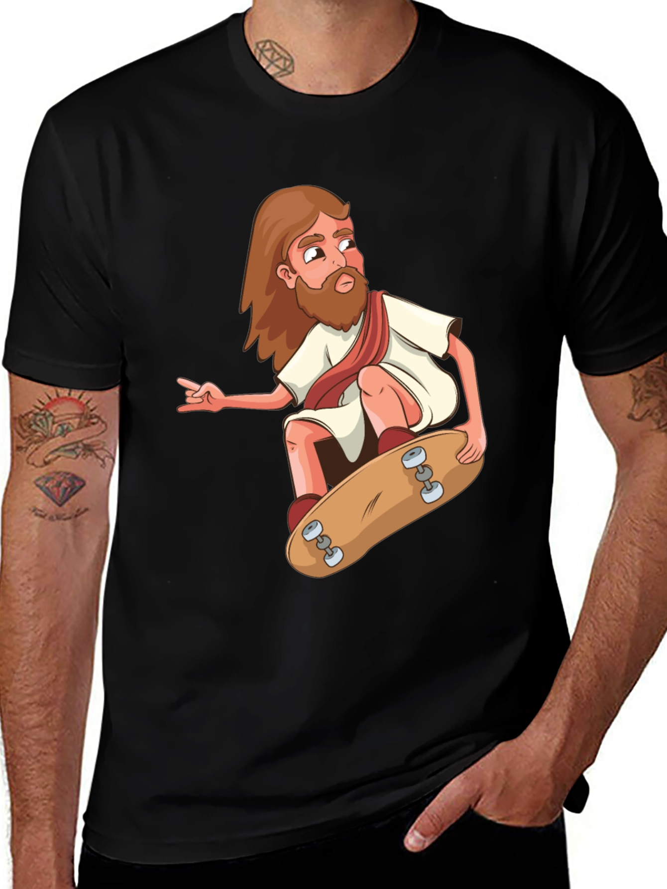 Skateboarding Jesus Black Graphic T-Shirt