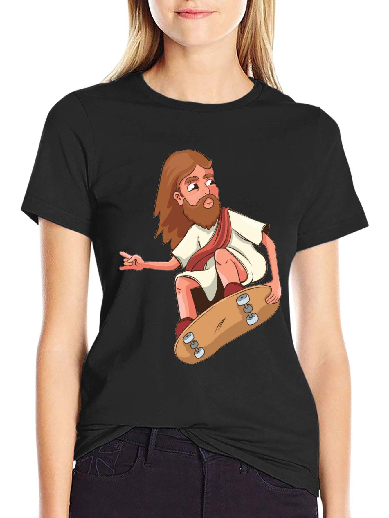 Skateboarding Jesus Black Graphic T-Shirt