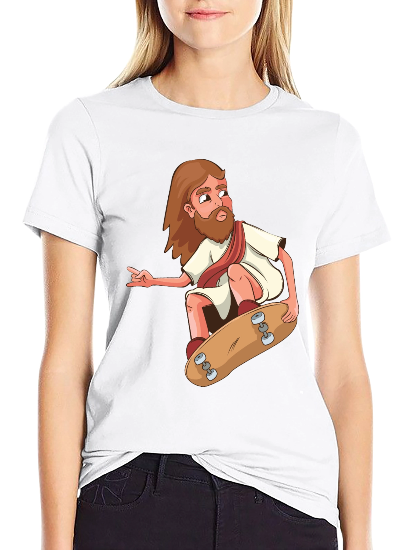 Skateboarding Jesus Black Graphic T-Shirt