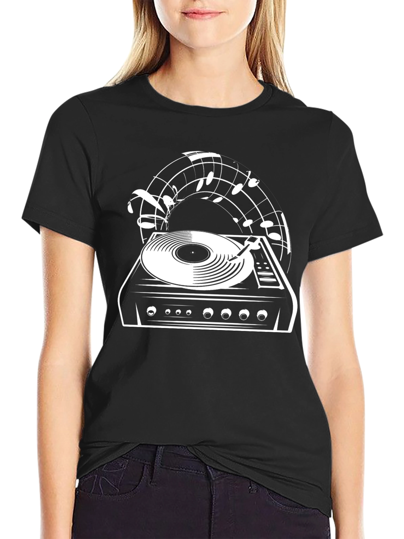 Retro Turntable Music Lover Black T-Shirt