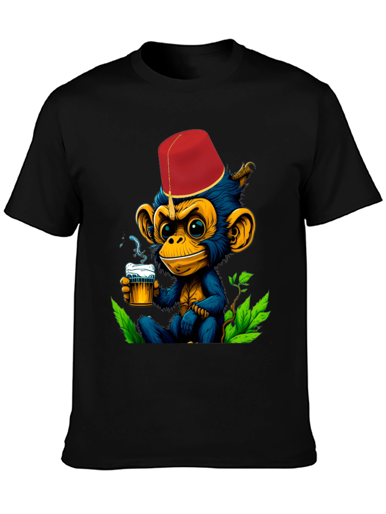 Monkey Fez Beer T-Shirt - Fun Cartoon Tee