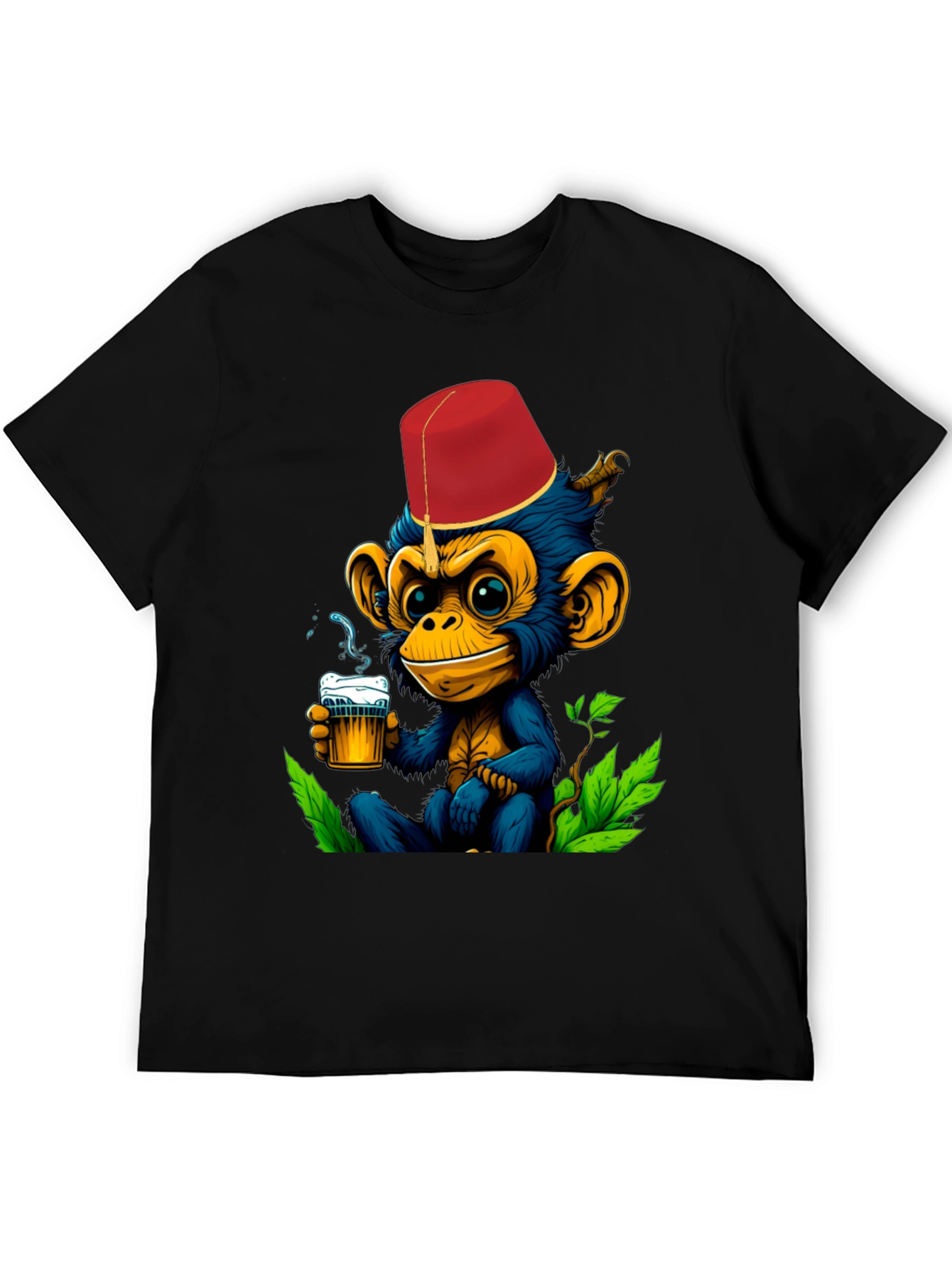Monkey Fez Beer T-Shirt - Fun Cartoon Tee