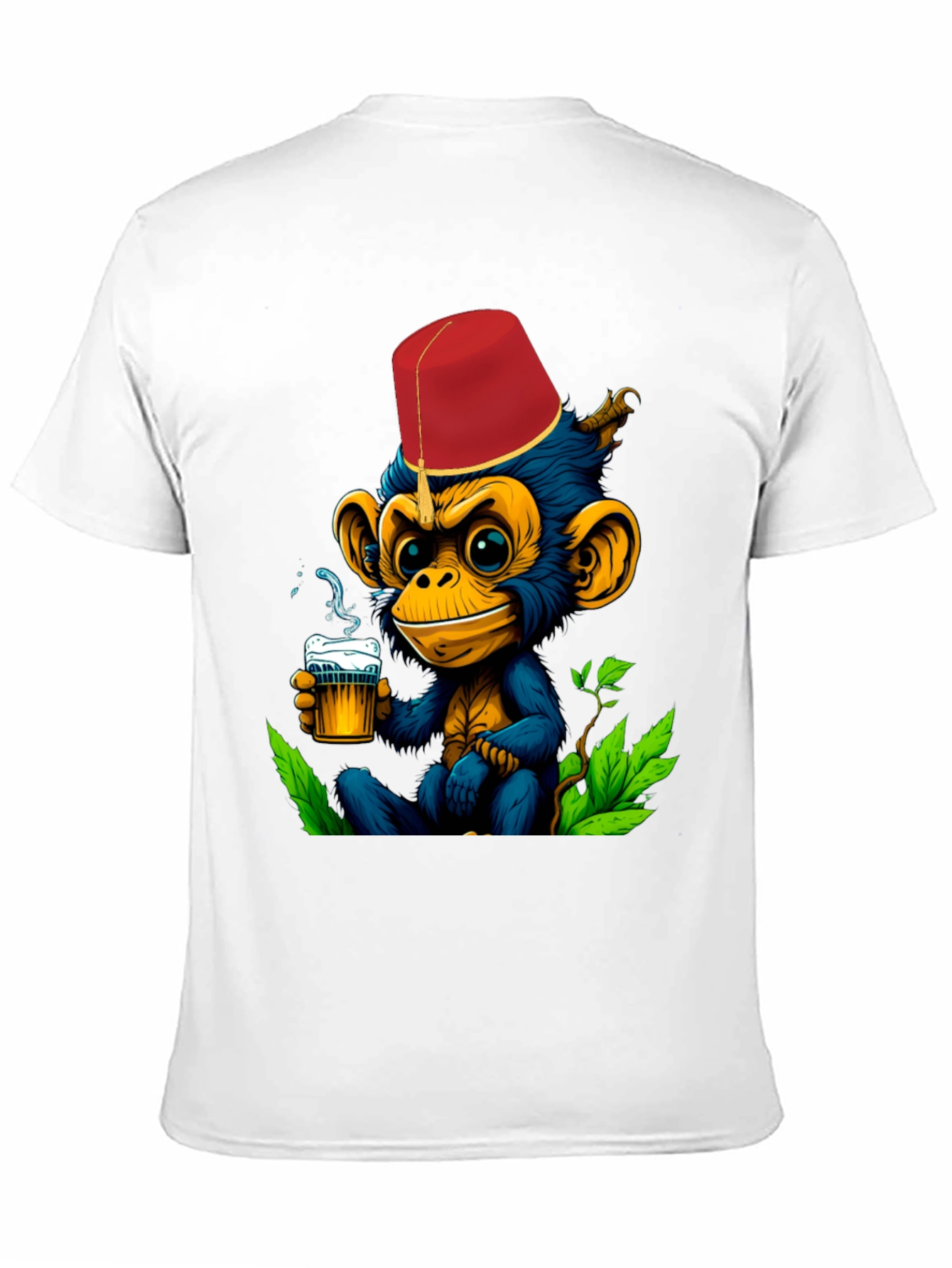 Monkey Fez Beer T-Shirt - Fun Cartoon Tee