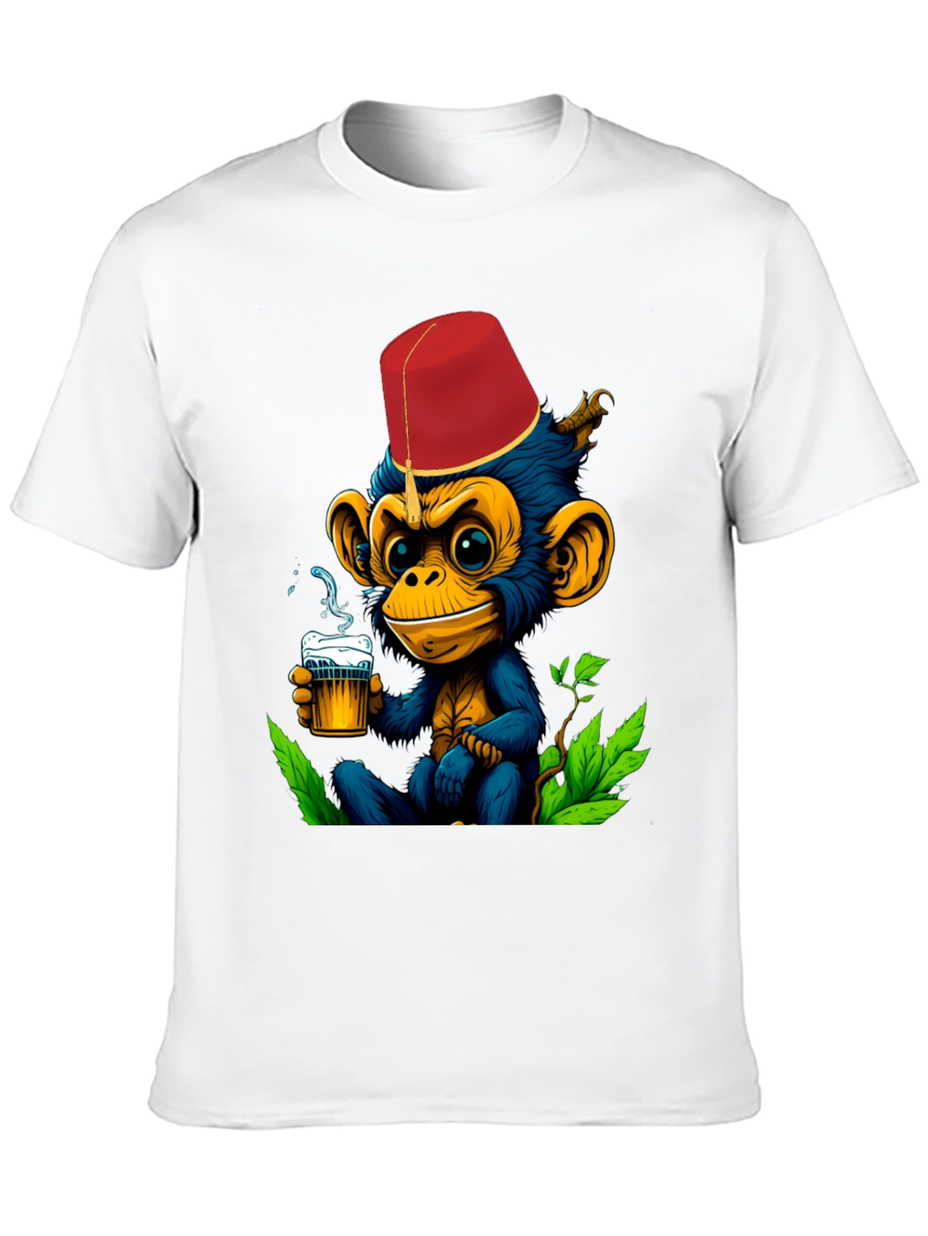 Monkey Fez Beer T-Shirt - Fun Cartoon Tee