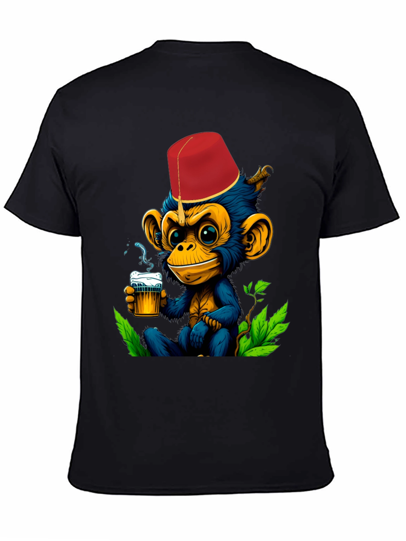 Monkey Fez Beer T-Shirt - Fun Cartoon Tee