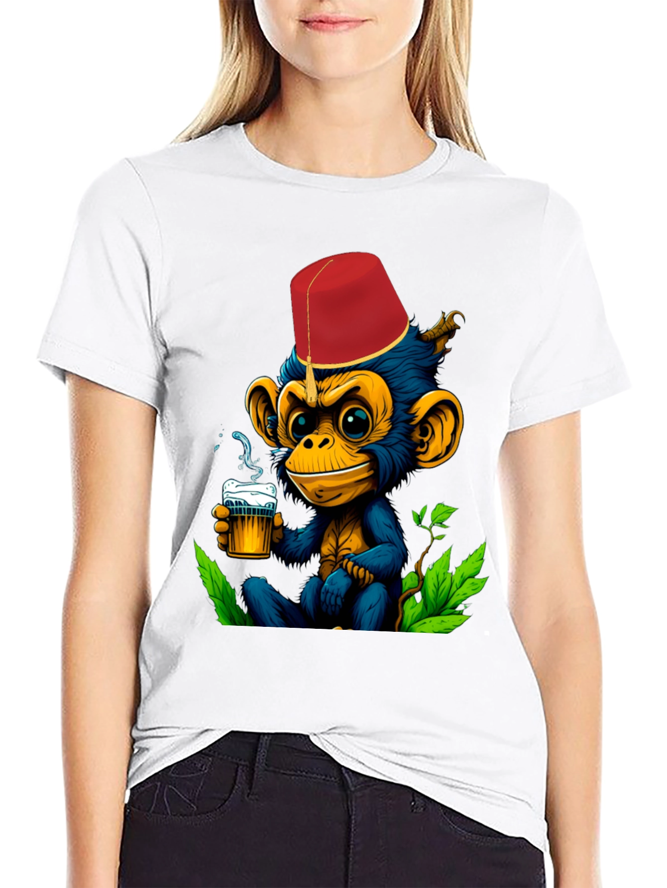 Monkey Fez Beer T-Shirt - Fun Cartoon Tee