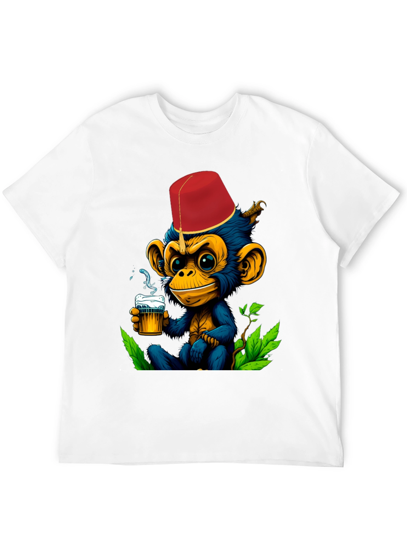Monkey Fez Beer T-Shirt - Fun Cartoon Tee